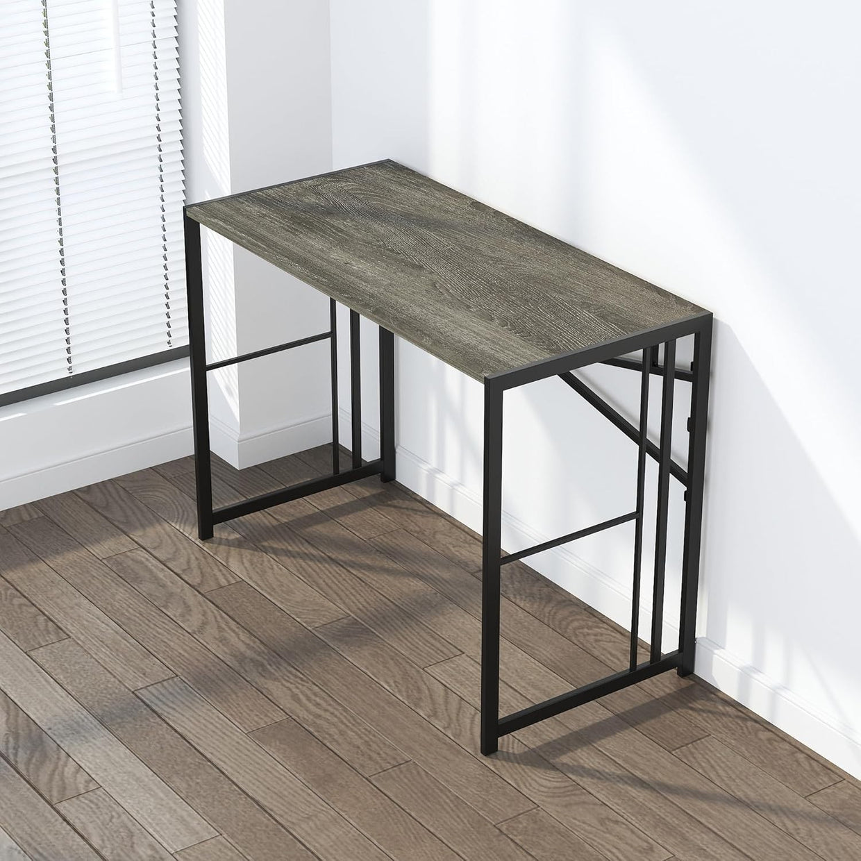 Folding Desk 103cm Black Oak No Assembly Home Office Gaming Table - Kwikley