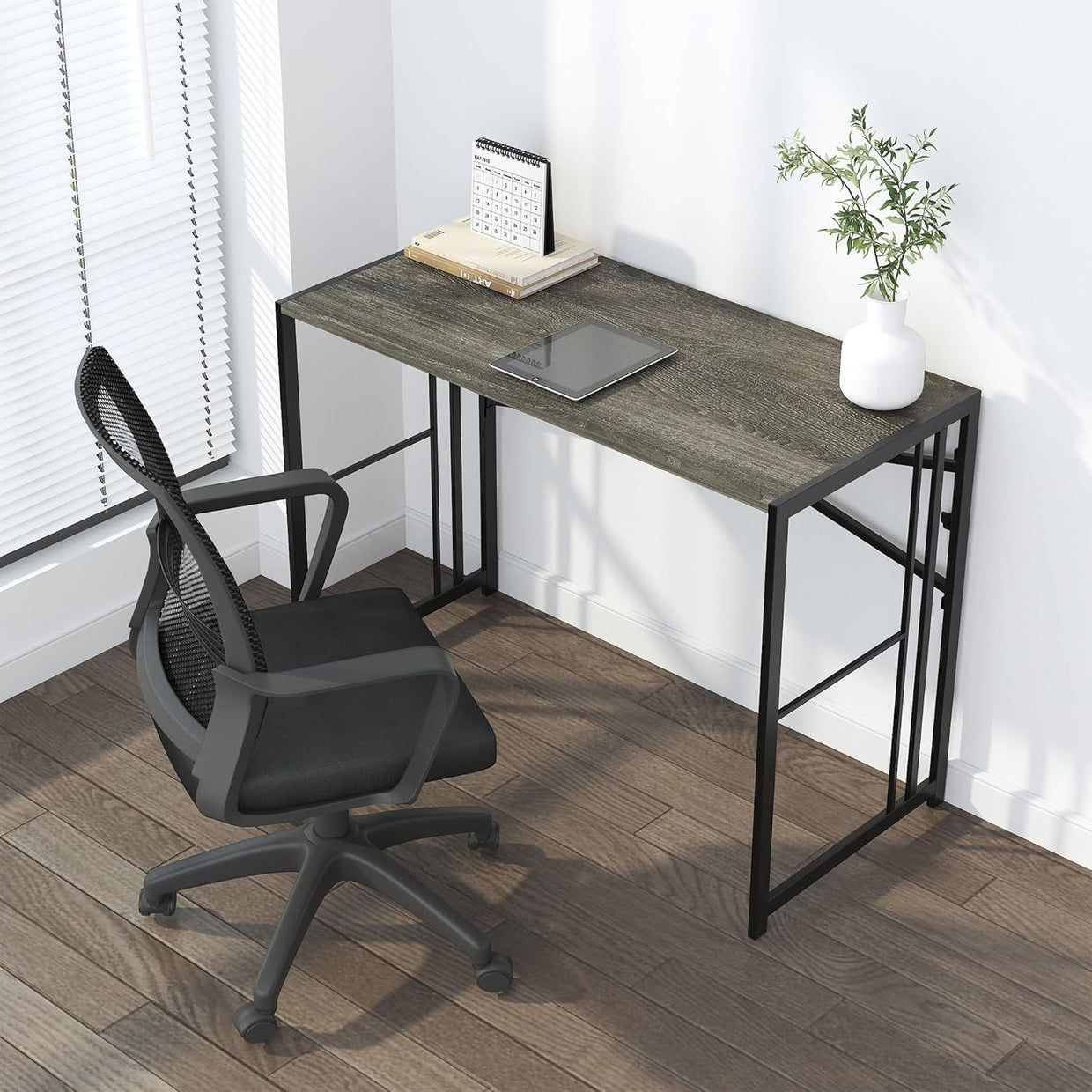 Folding Desk 103cm Black Oak No Assembly Home Office Gaming Table - Kwikley