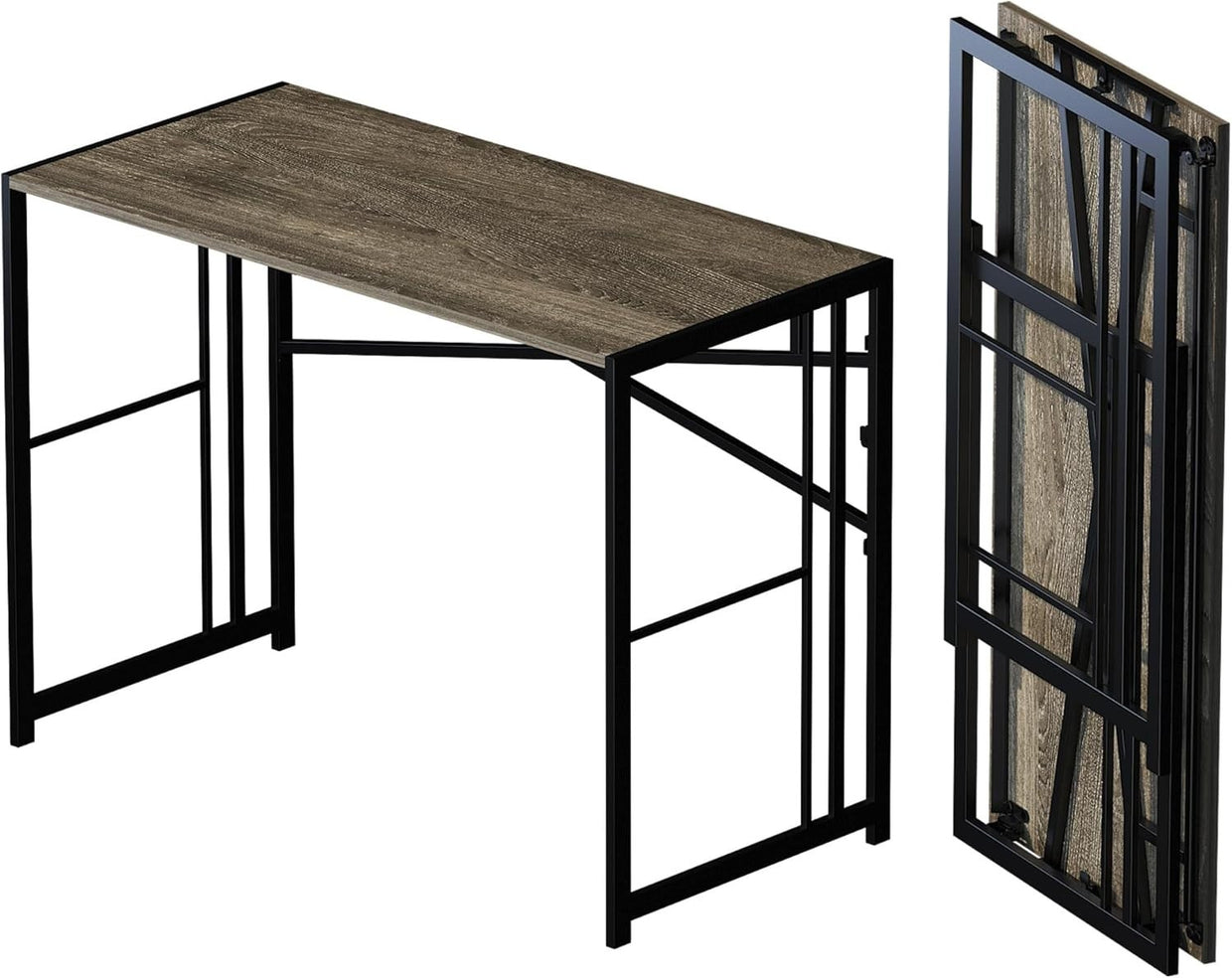 Folding Desk 103cm Black Oak No Assembly Home Office Gaming Table - Kwikley