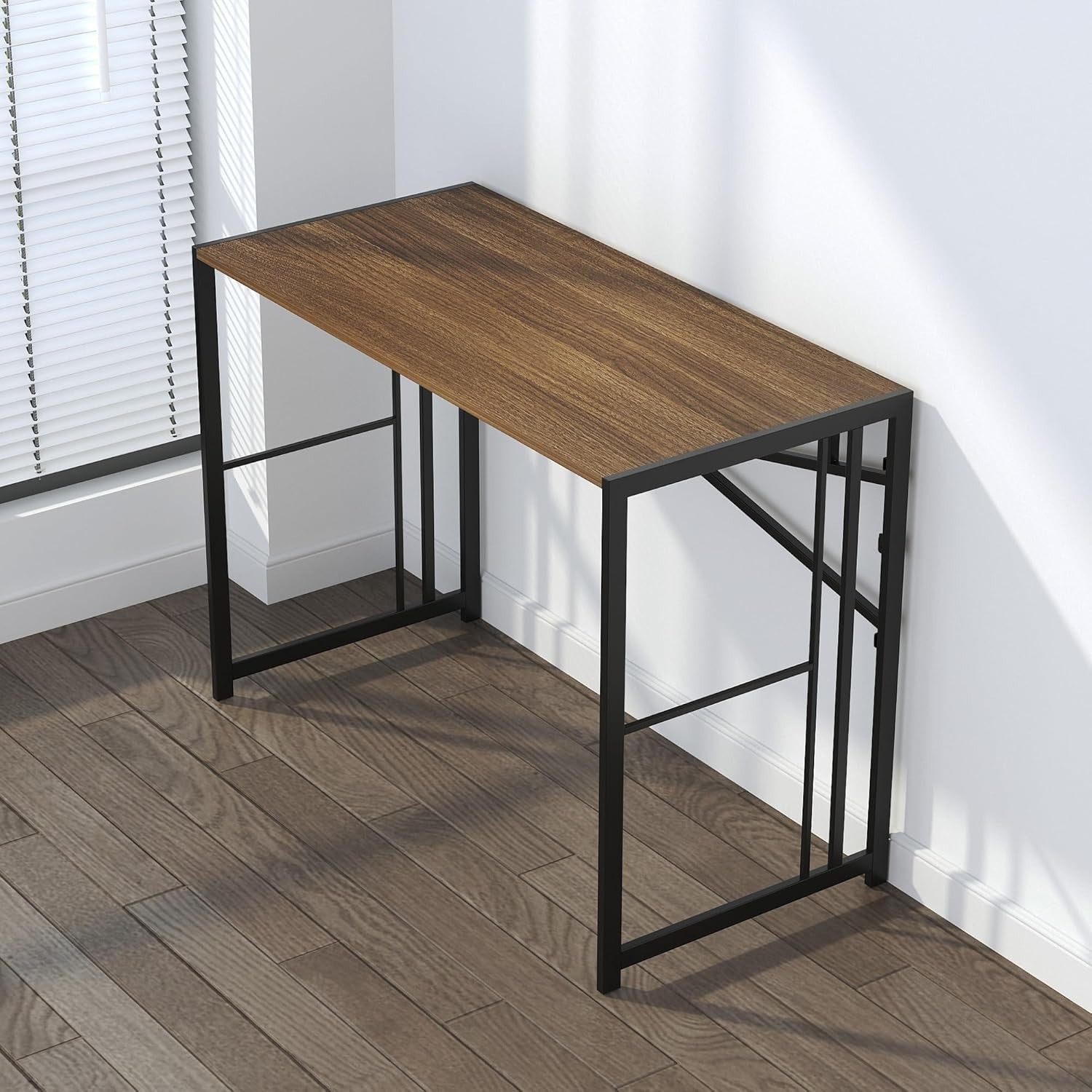 Folding Desk 103cm Espresso No Assembly Compact Home Office Table - Kwikley