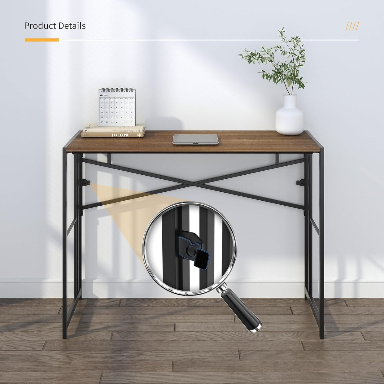 Folding Desk 103cm Espresso No Assembly Compact Home Office Table - Kwikley