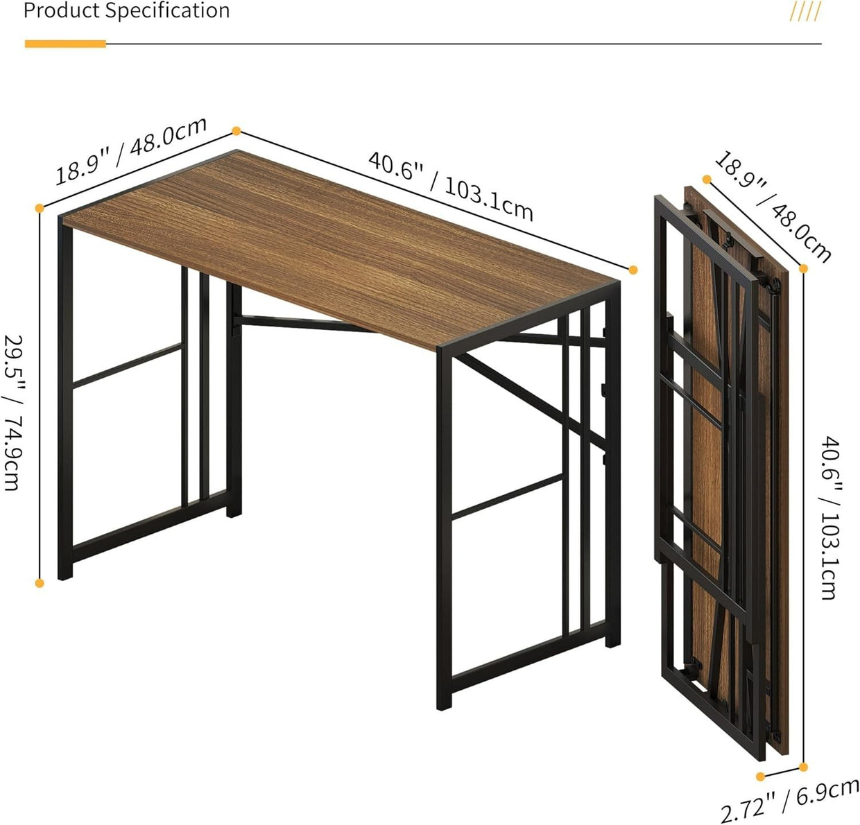 Folding Desk 103cm Espresso No Assembly Compact Home Office Table - Kwikley