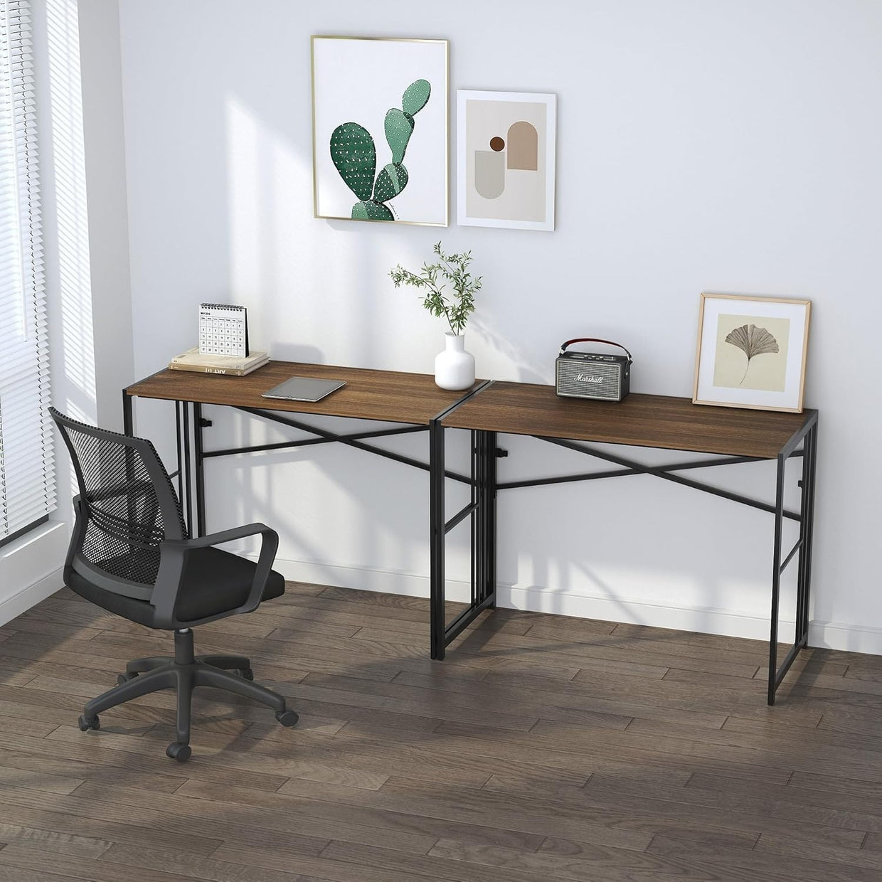 Folding Desk 103cm Espresso No Assembly Compact Home Office Table - Kwikley