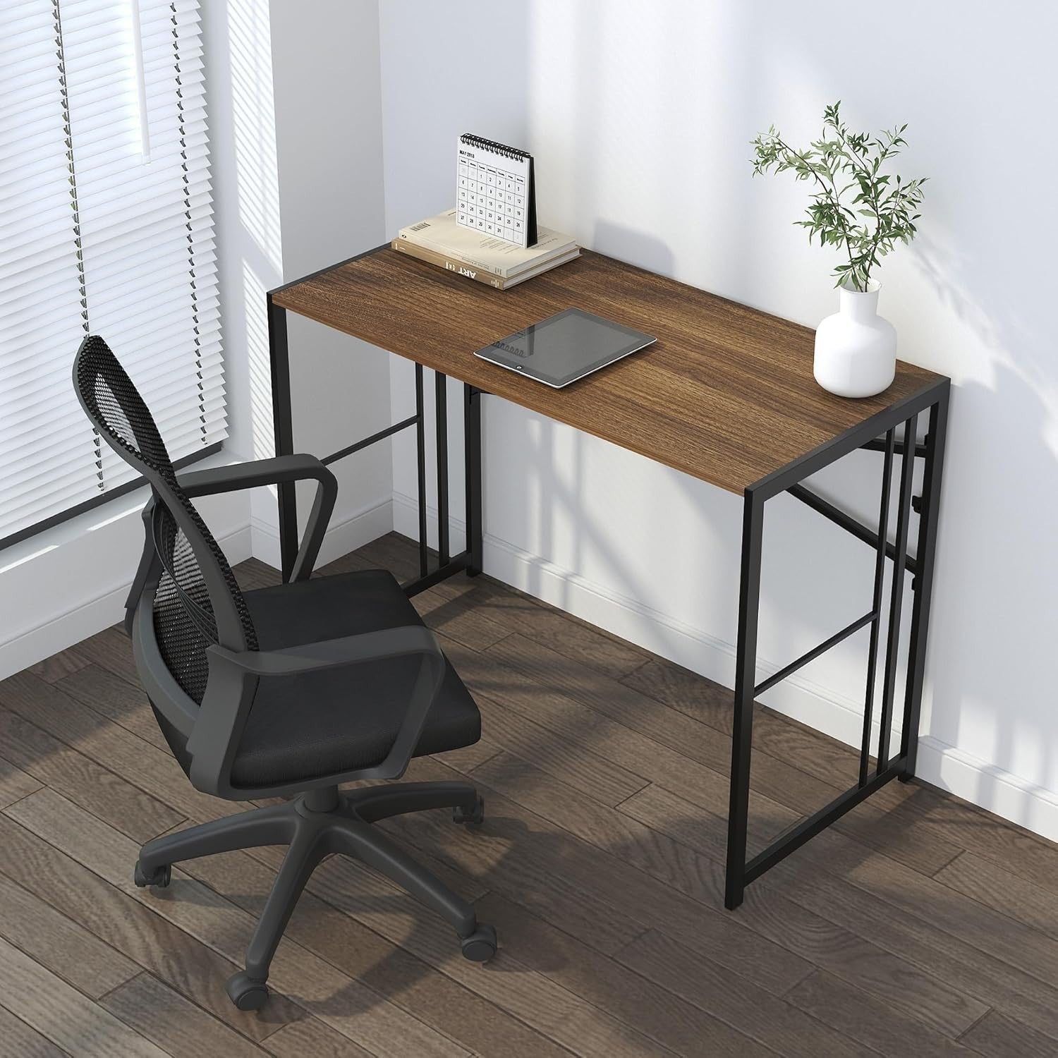Folding Desk 103cm Espresso No Assembly Compact Home Office Table - Kwikley