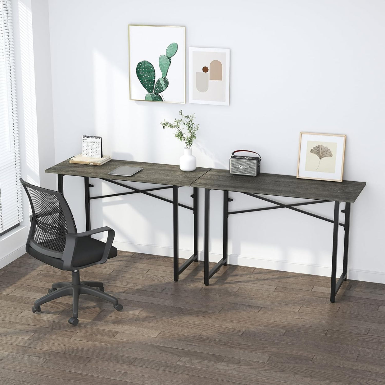 Folding Desk 120cm Black Oak No Assembly Compact Home Office Table - Kwikley