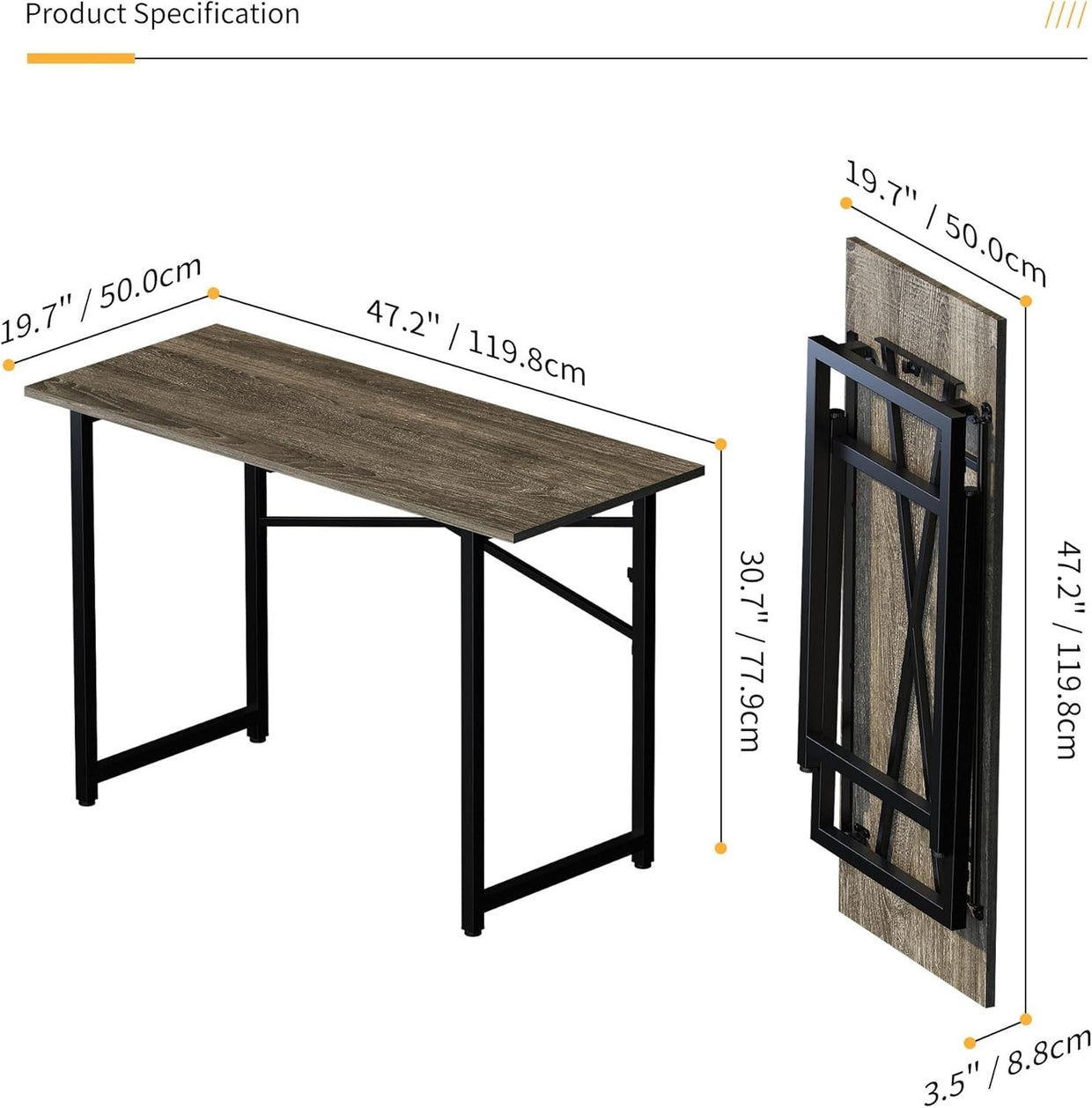 Folding Desk 120cm Black Oak No Assembly Compact Home Office Table - Kwikley