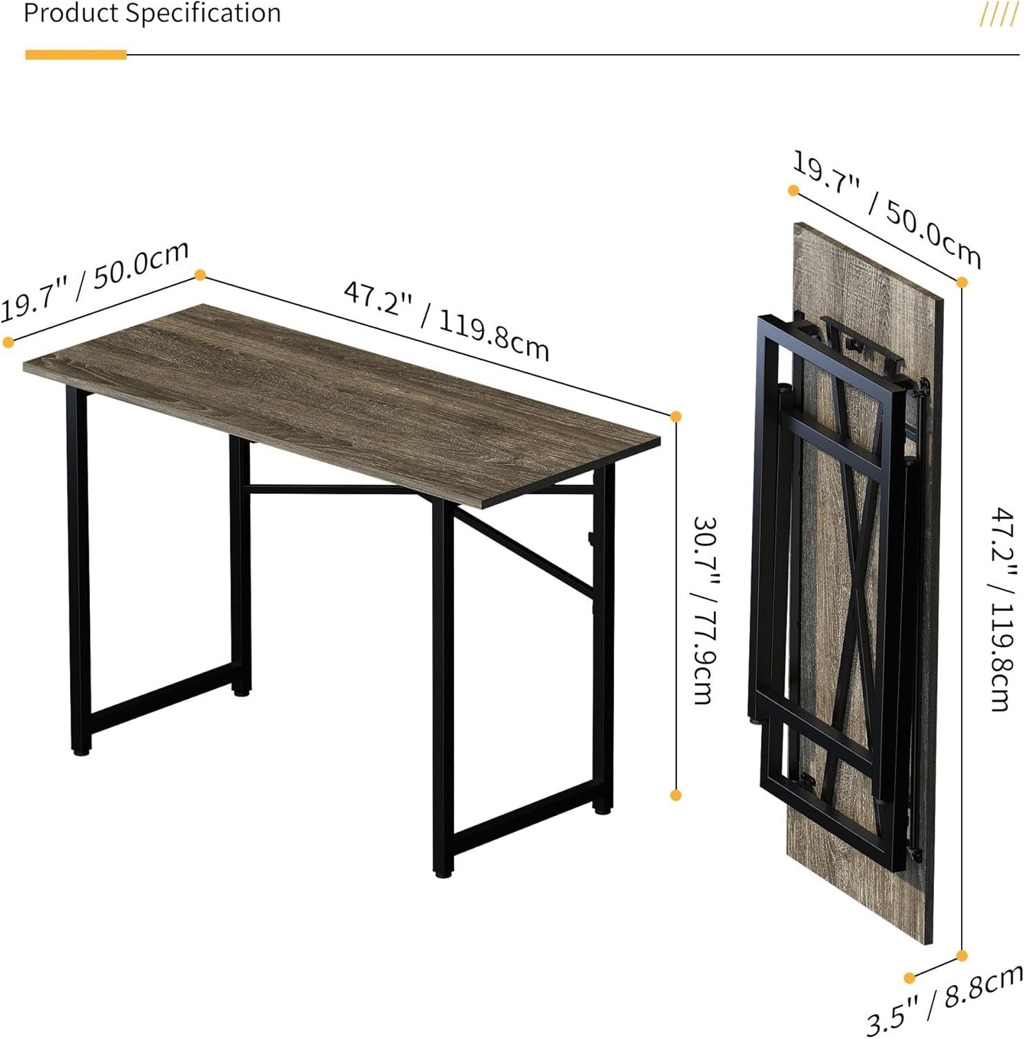 Folding Desk 120cm Black Oak No Assembly Compact Home Office Table - Kwikley