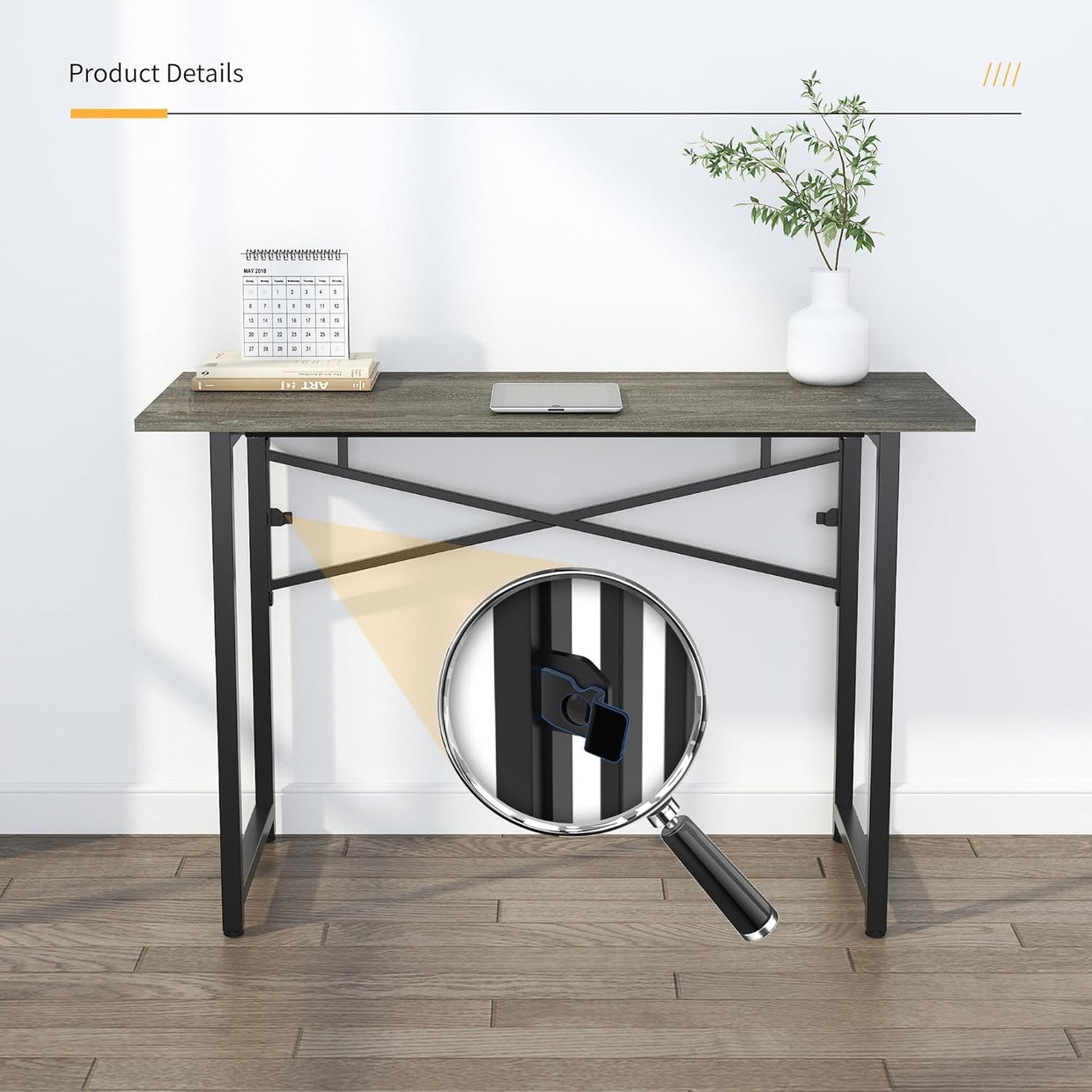 Folding Desk 120cm Black Oak No Assembly Compact Home Office Table - Kwikley