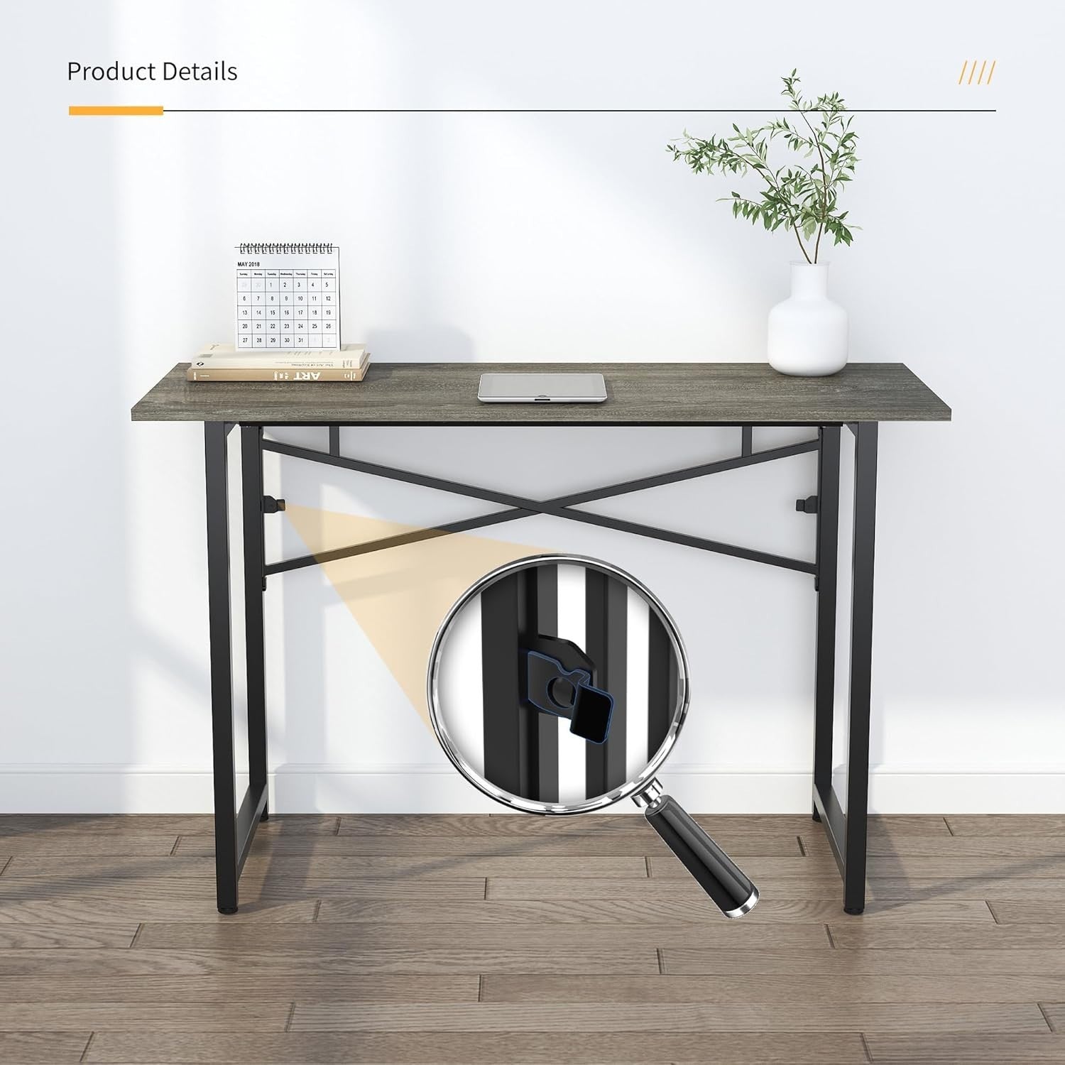 Folding Desk 120cm Black Oak No Assembly Compact Home Office Table - Kwikley
