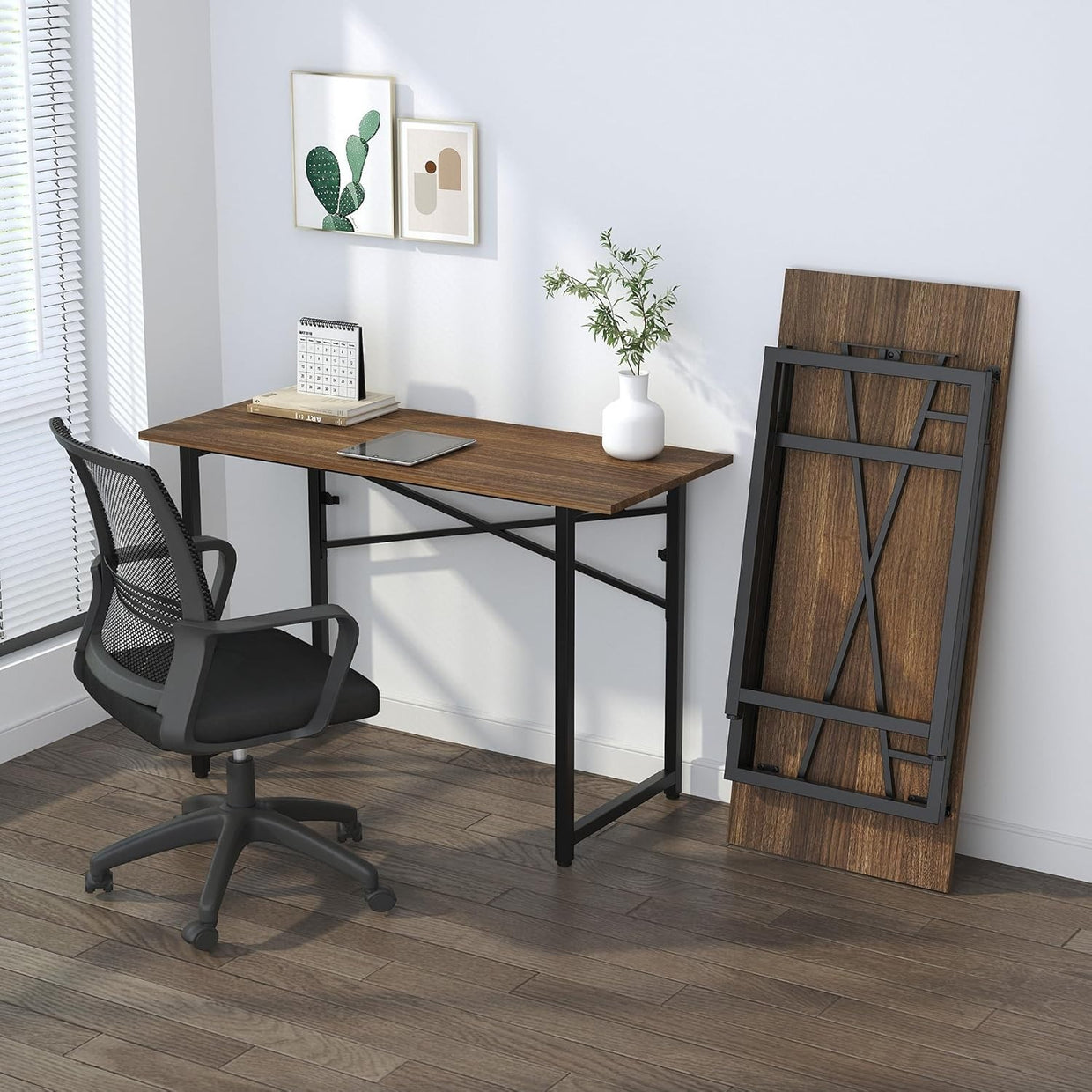 Folding Desk 120cm Espresso No Assembly Home Office Computer Table - Kwikley