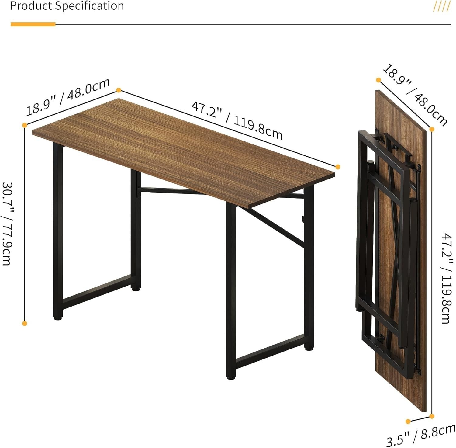 Folding Desk 120cm Espresso No Assembly Home Office Computer Table - Kwikley