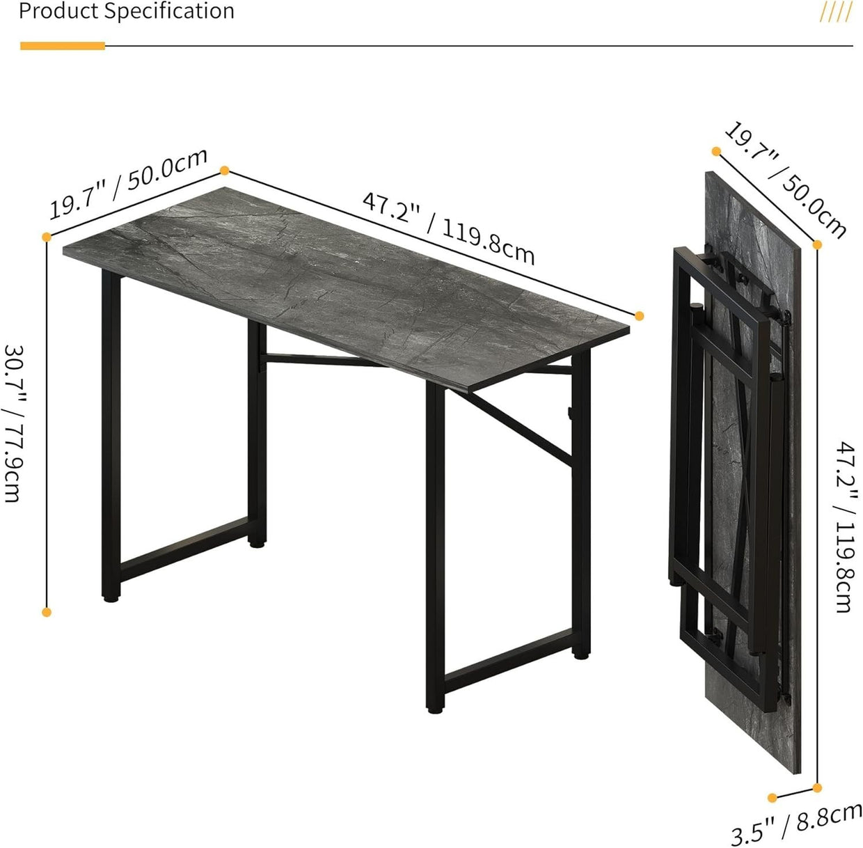 Folding Desk 120cm Grey No Assembly Home Office Computer Table - Kwikley