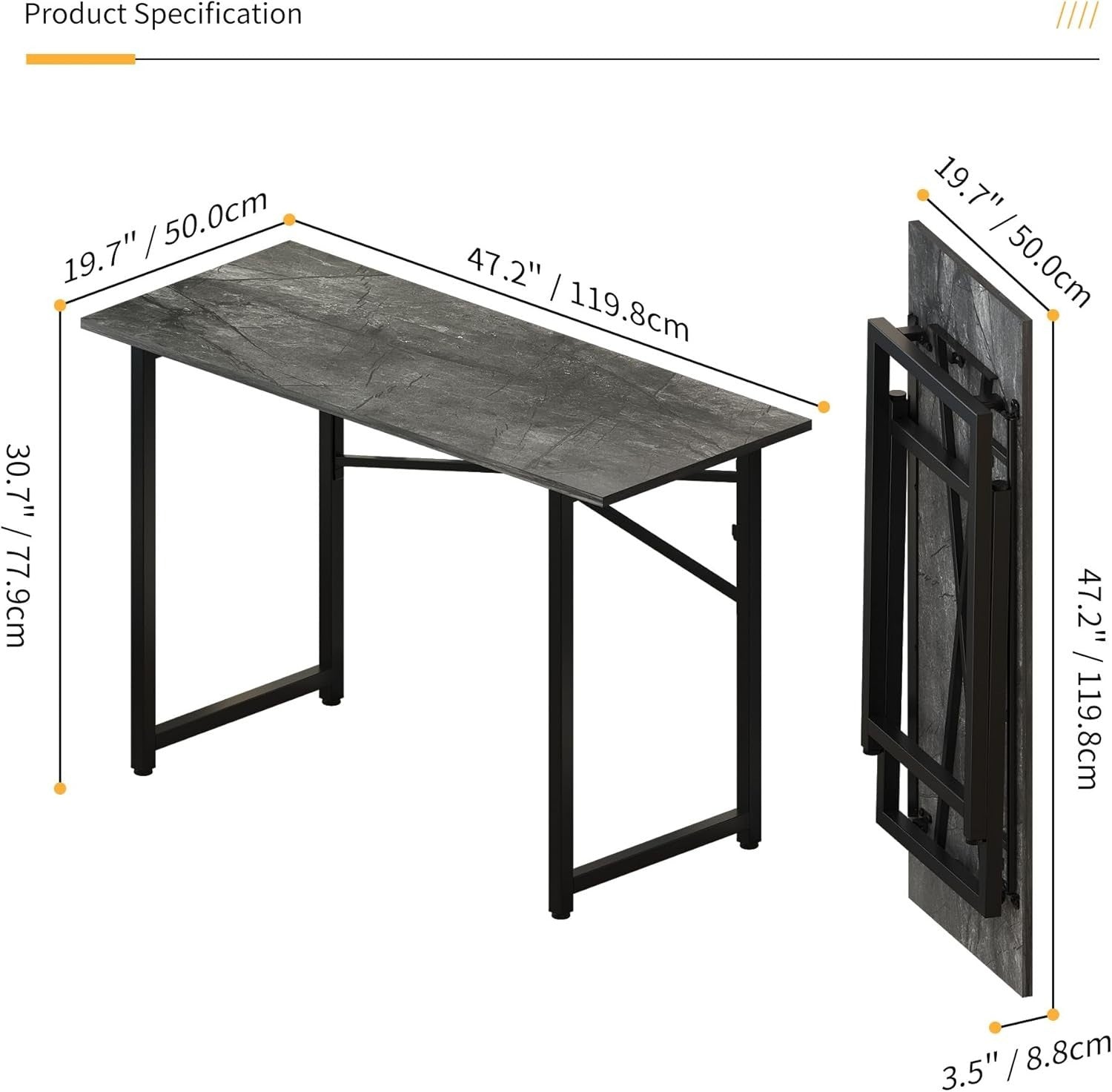 Folding Desk 120cm Grey No Assembly Home Office Computer Table - Kwikley