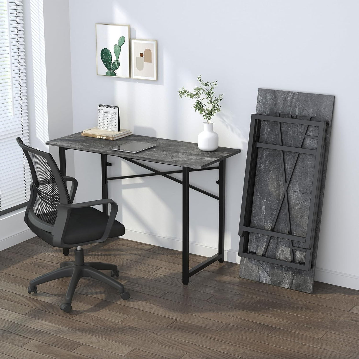 Folding Desk 120cm Grey No Assembly Home Office Computer Table - Kwikley