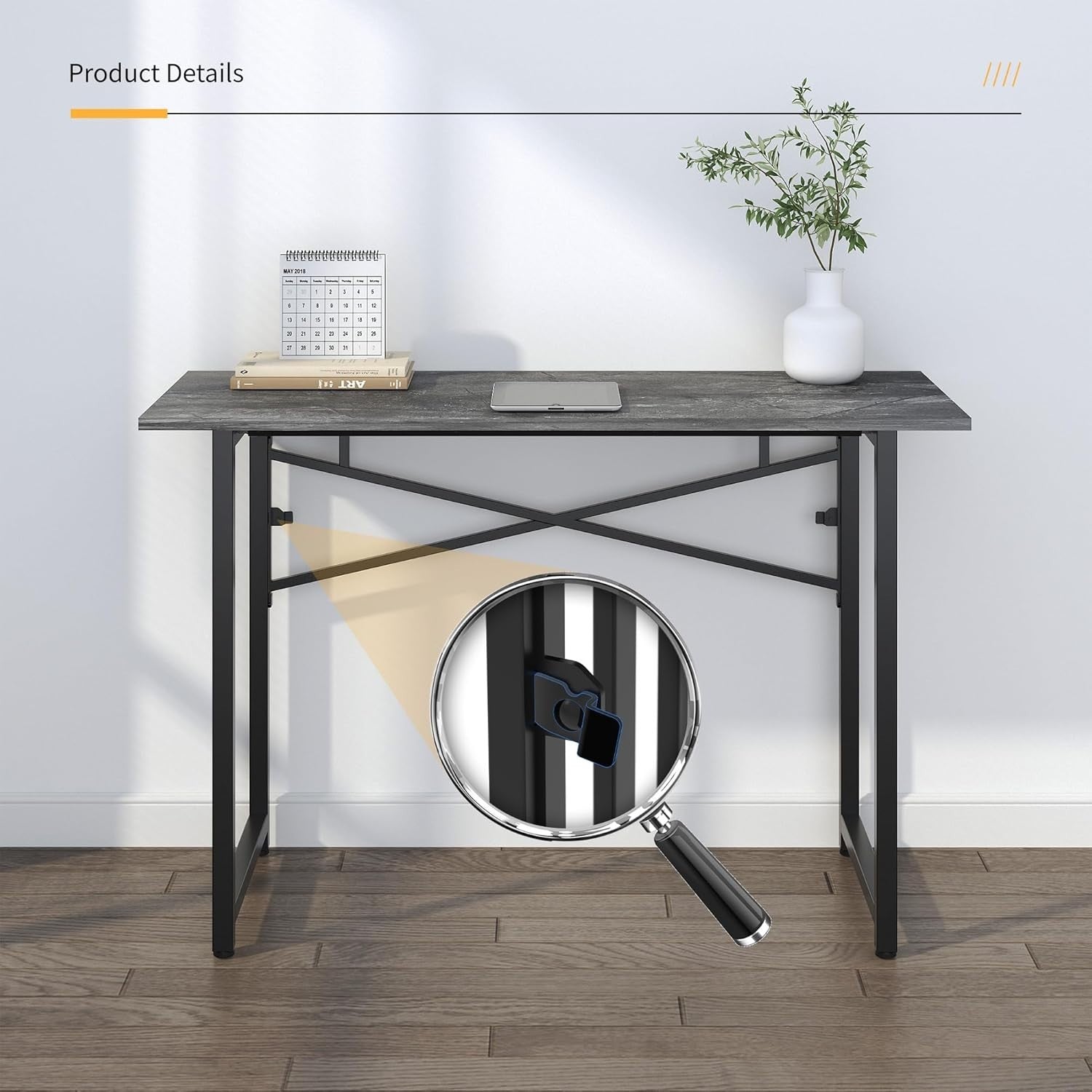 Folding Desk 120cm Grey No Assembly Home Office Computer Table - Kwikley
