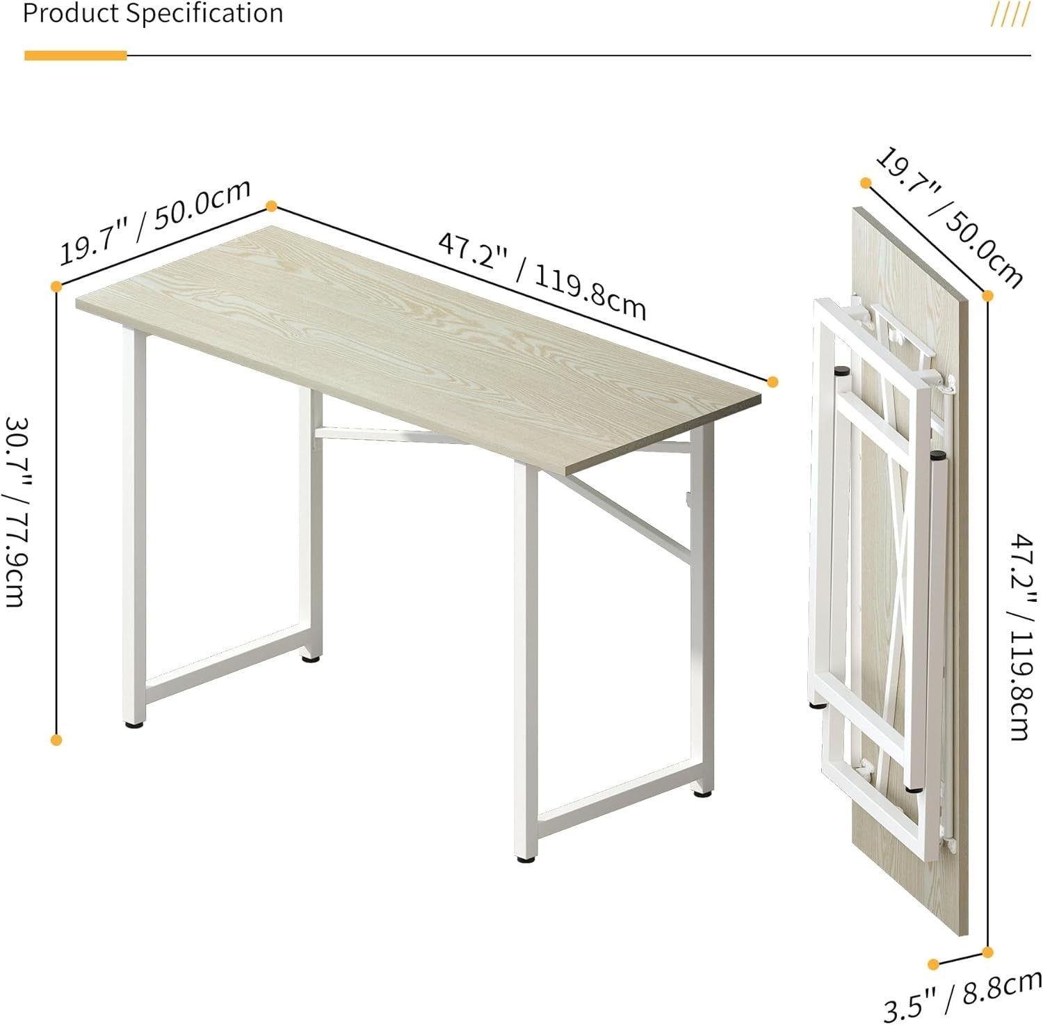 Folding Desk 120cm Natural & White No Assembly Home Office Computer Table - Kwikley