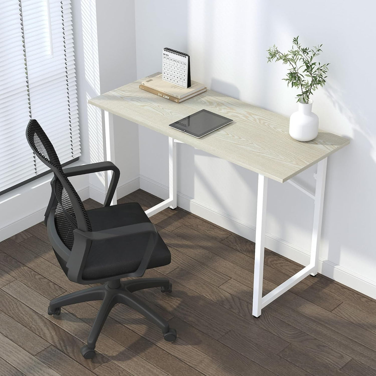 Folding Desk 120cm Natural & White No Assembly Home Office Computer Table - Kwikley