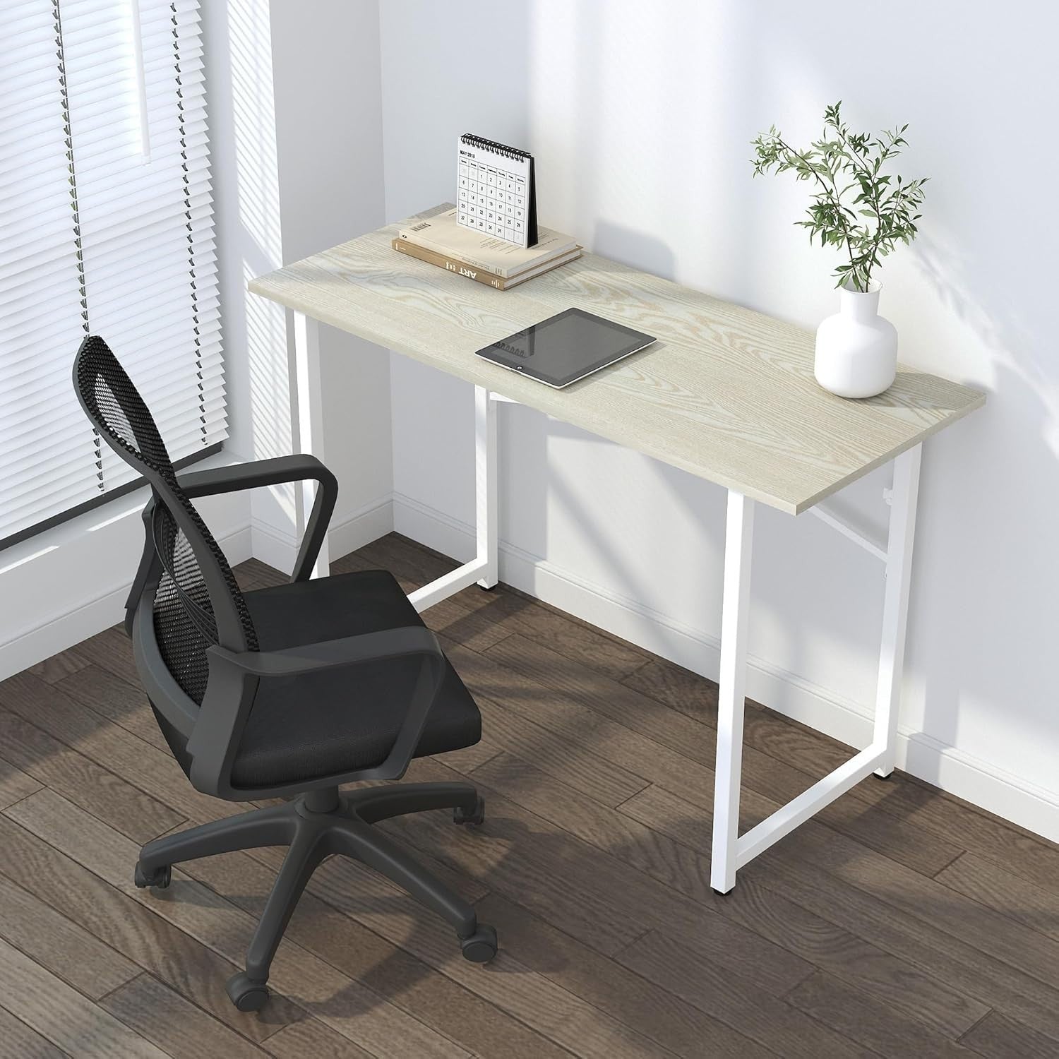 Folding Desk 120cm Natural & White No Assembly Home Office Computer Table - Kwikley