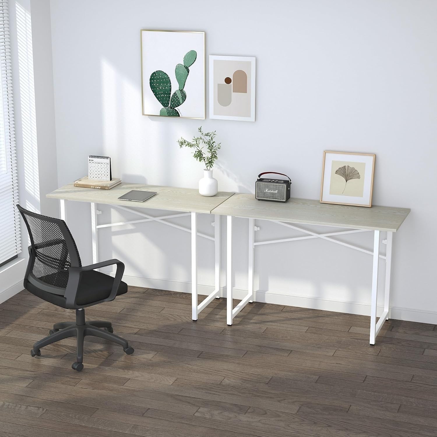 Folding Desk 120cm Natural & White No Assembly Home Office Computer Table - Kwikley