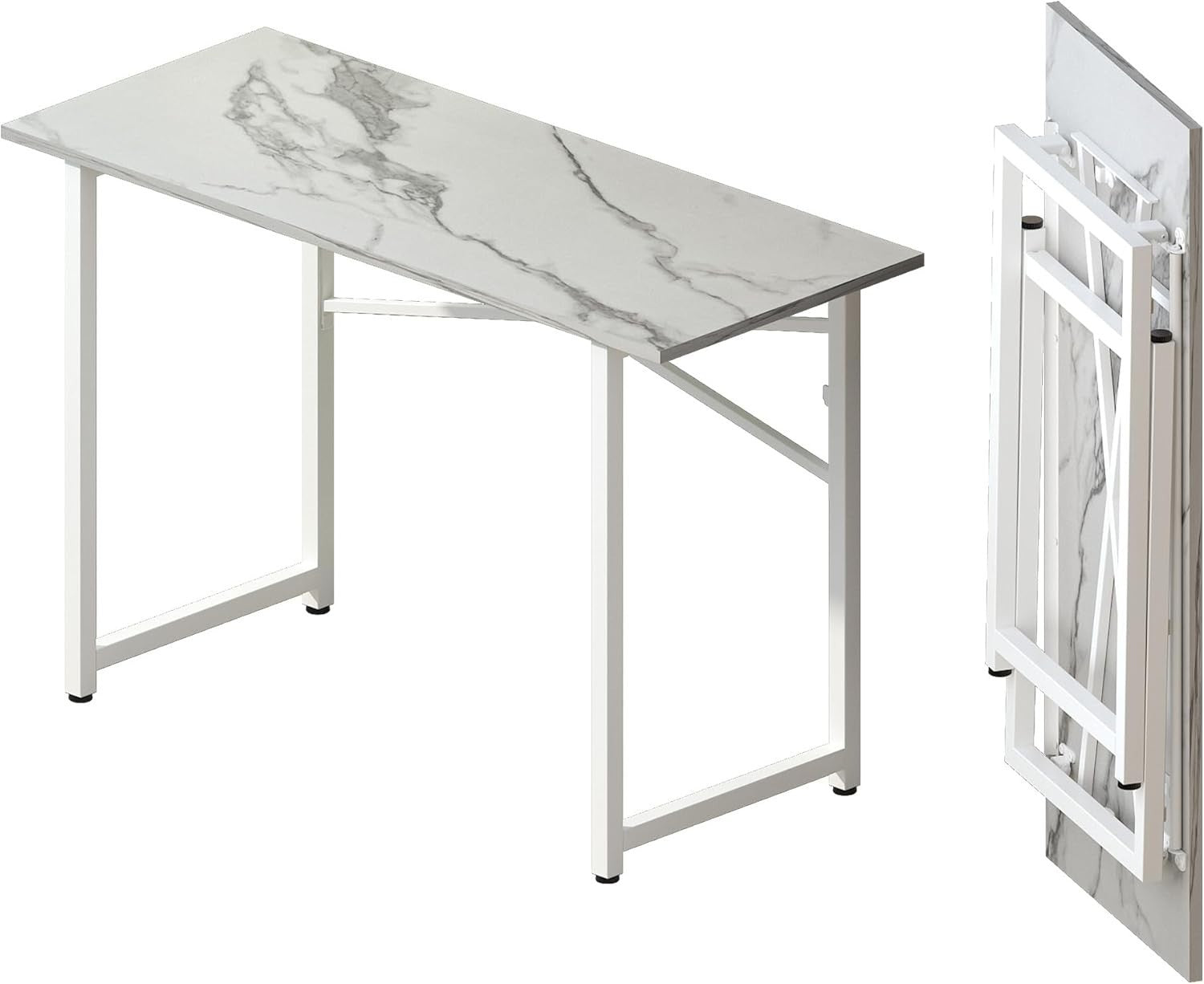Folding Desk 120cm White Marble No Assembly Home Office Computer Table - Kwikley
