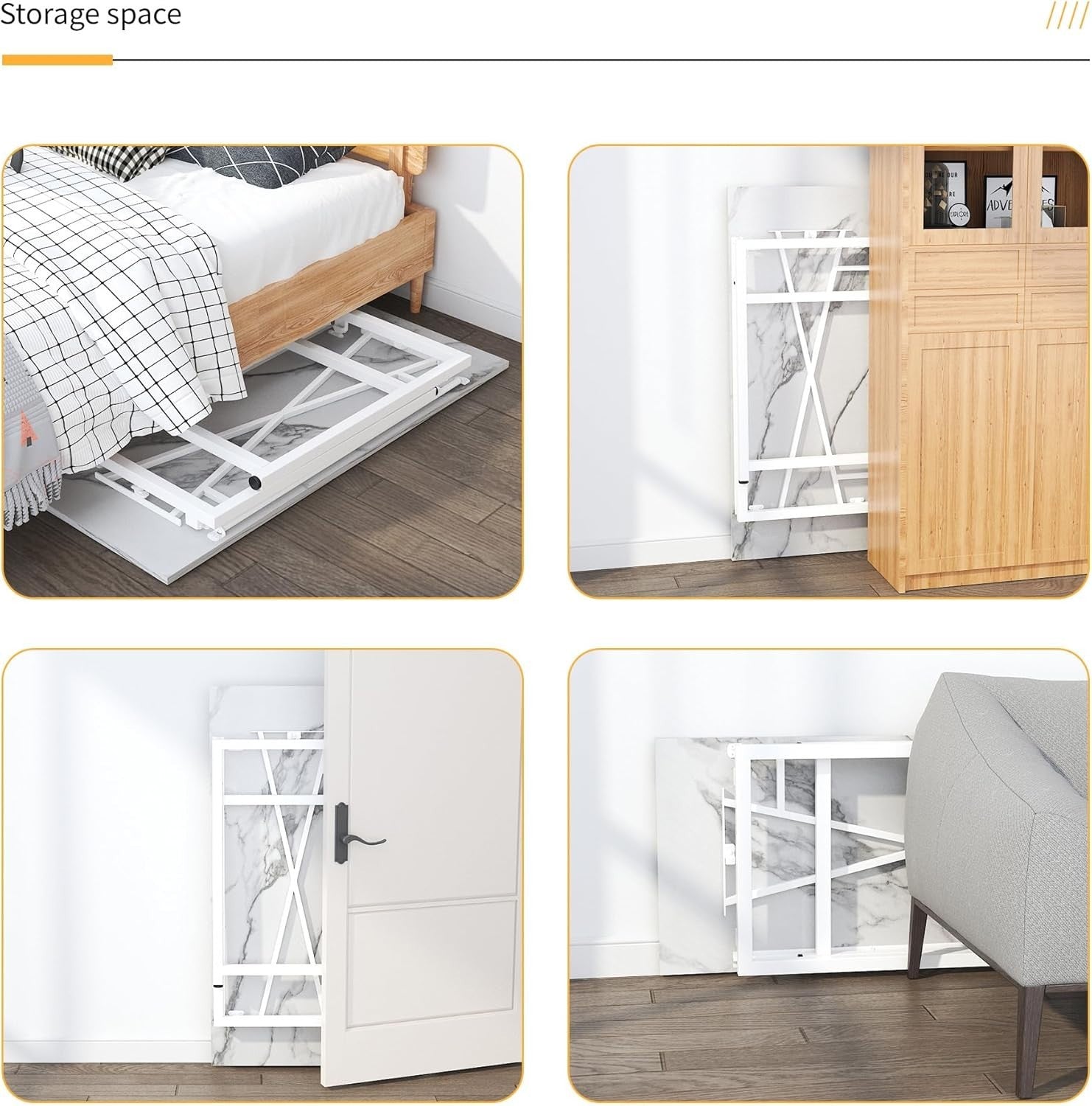 Folding Desk 120cm White Marble No Assembly Home Office Computer Table - Kwikley