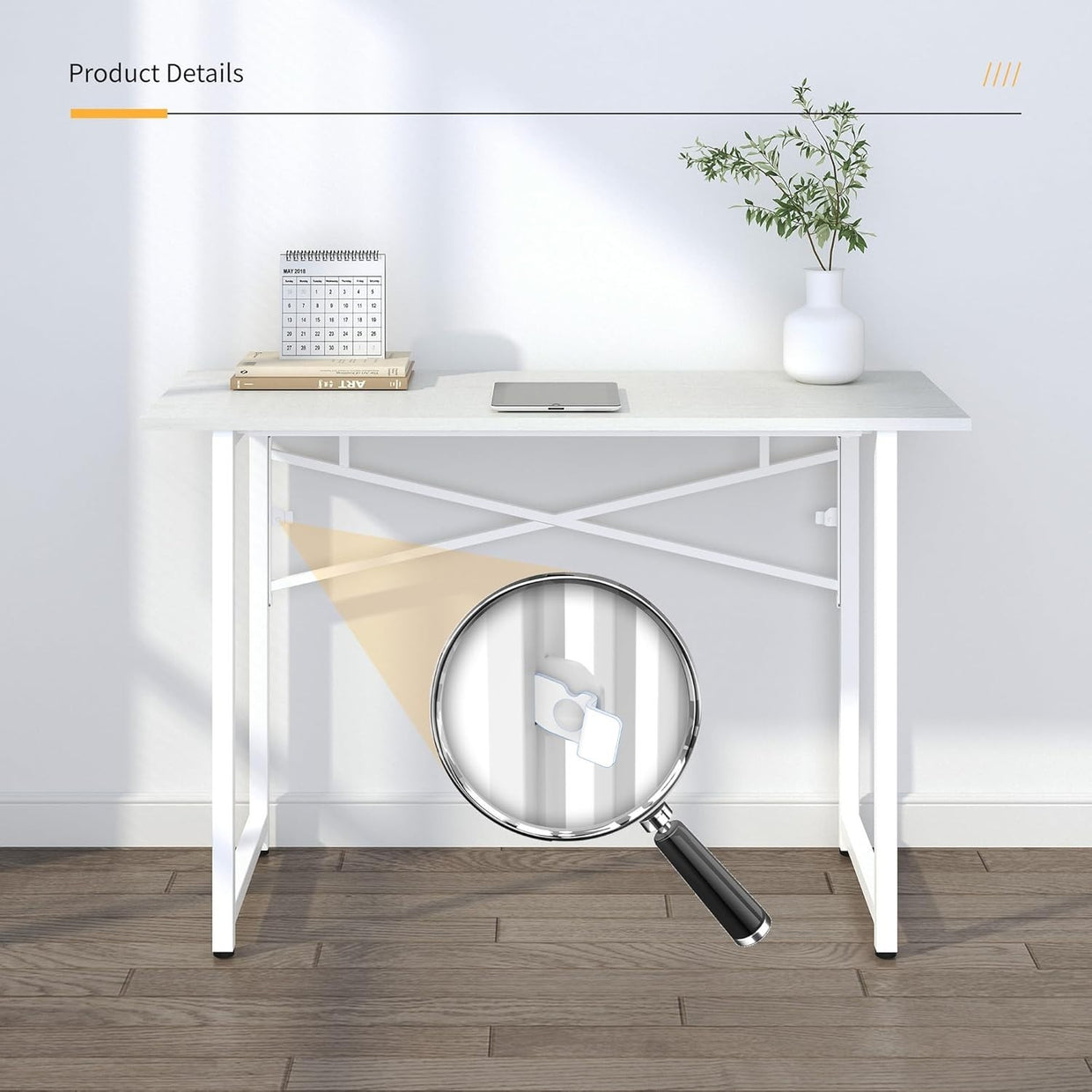 Folding Desk 120cm White No Assembly Home Office Computer Table Portable - Kwikley