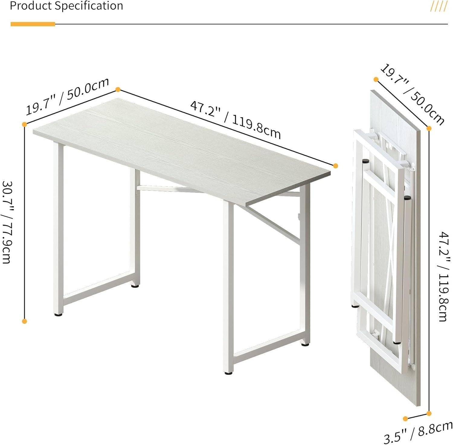 Folding Desk 120cm White No Assembly Home Office Computer Table Portable - Kwikley