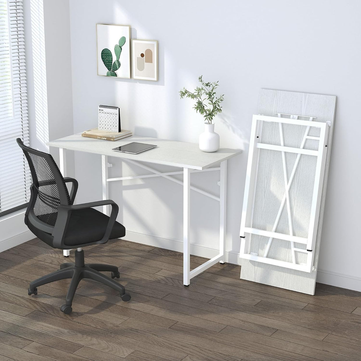 Folding Desk 120cm White No Assembly Home Office Computer Table Portable - Kwikley
