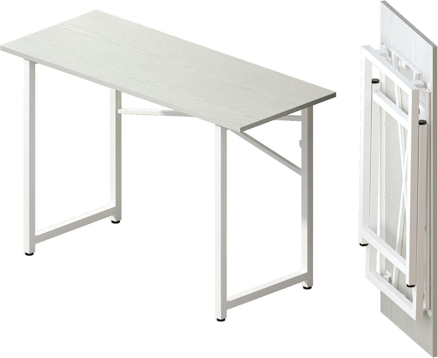 Folding Desk 120cm White No Assembly Home Office Computer Table Portable - Kwikley