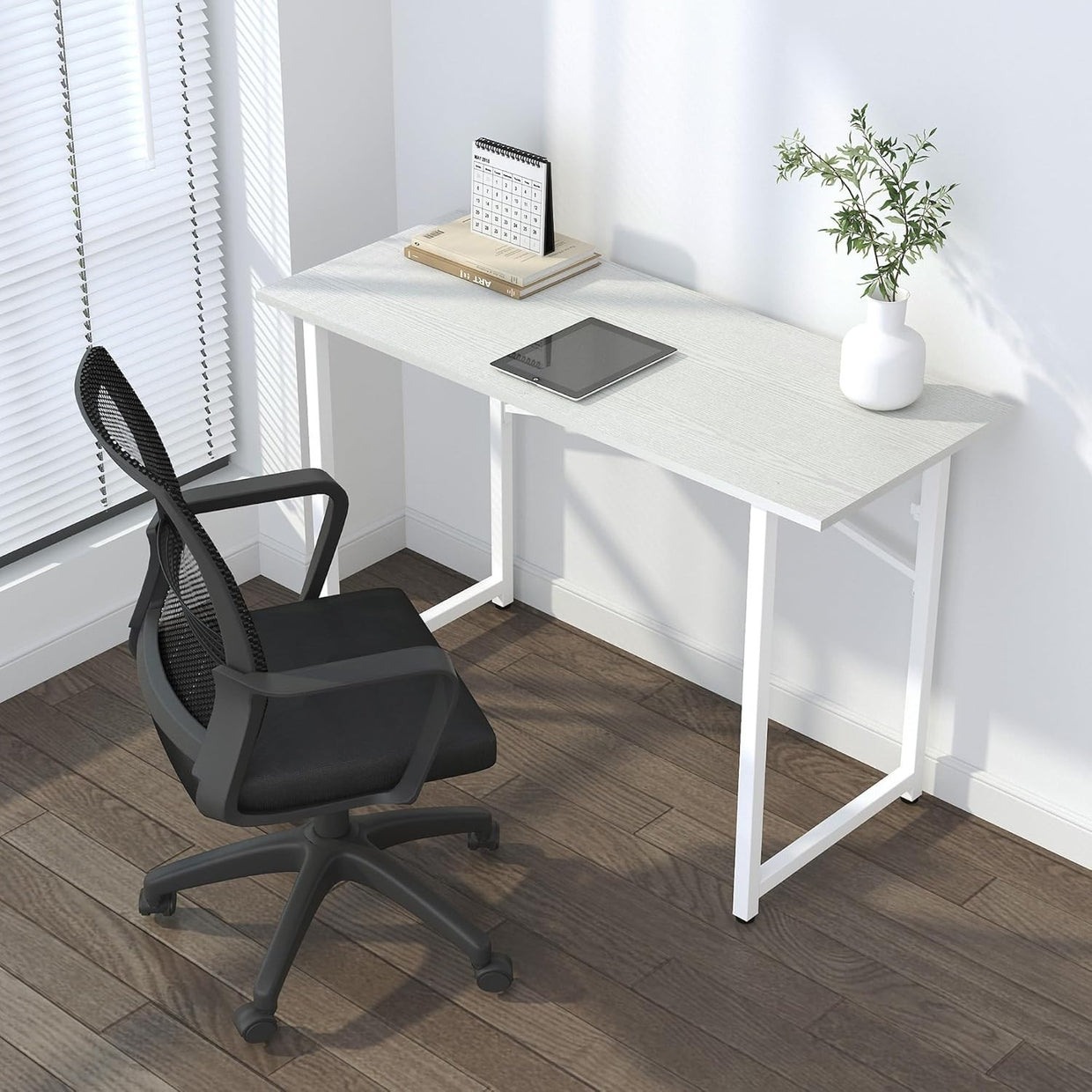 Folding Desk 120cm White No Assembly Home Office Computer Table Portable - Kwikley
