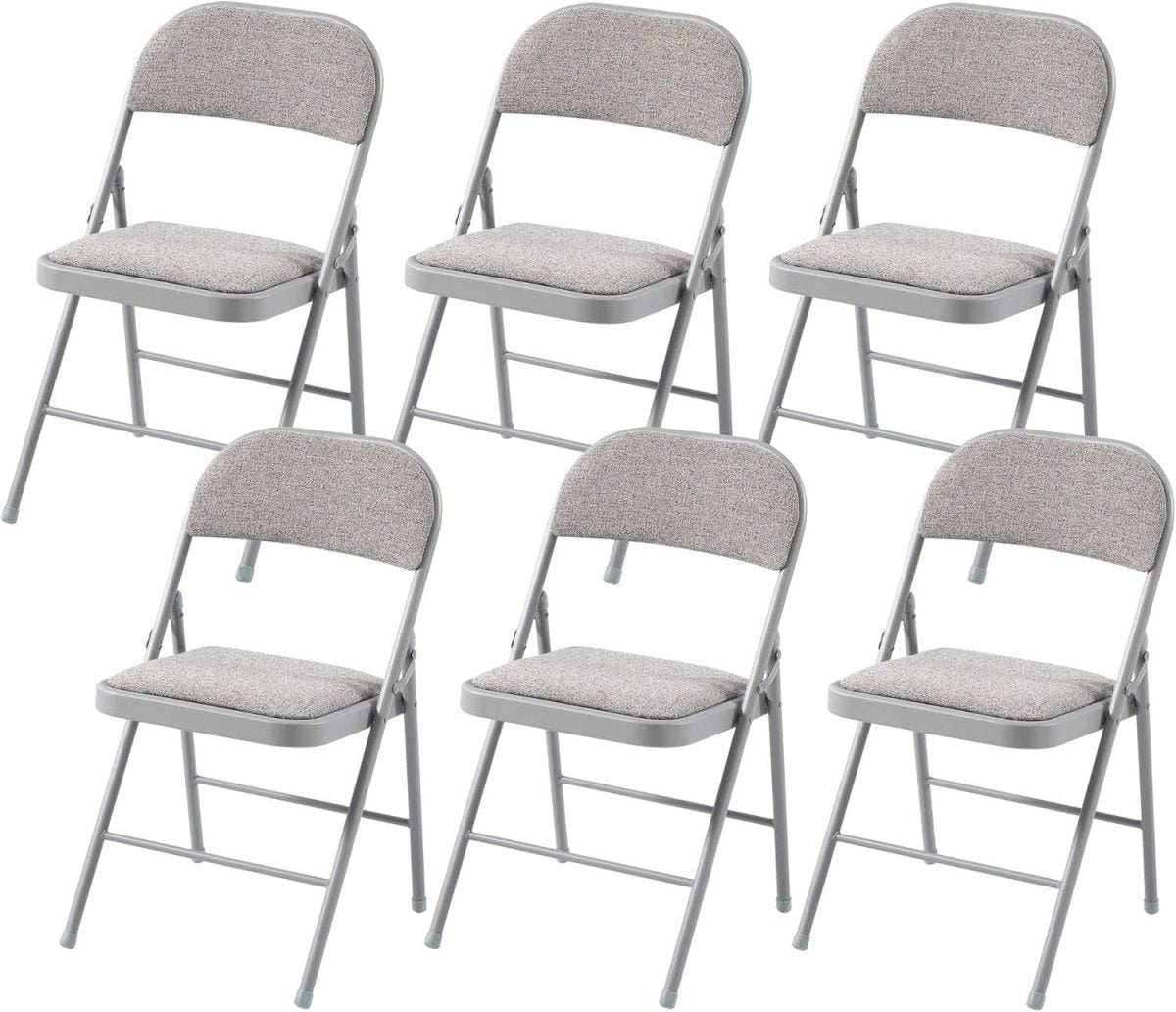 Folding Dining Chairs Set 6 Padded Fabric Grey Metal Frame - Kwikley