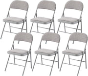 Folding Dining Chairs Set 6 Padded Fabric Grey Metal Frame - Kwikley