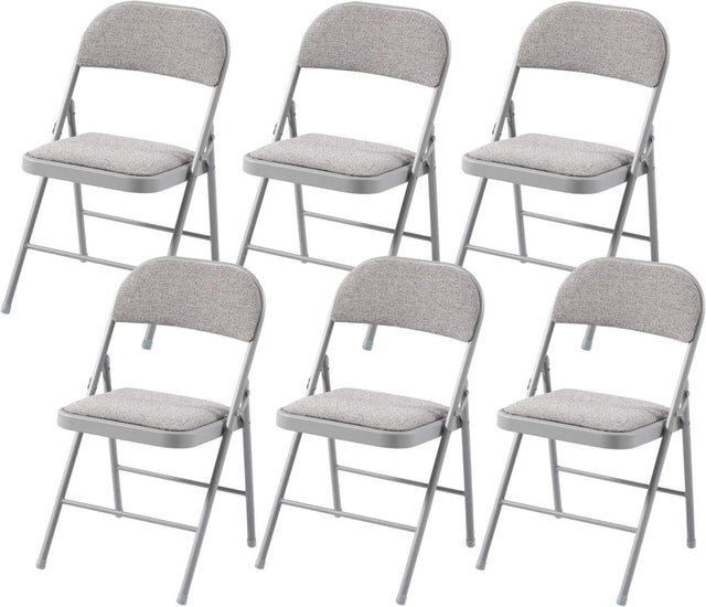 Folding Dining Chairs Set 6 Padded Fabric Grey Metal Frame