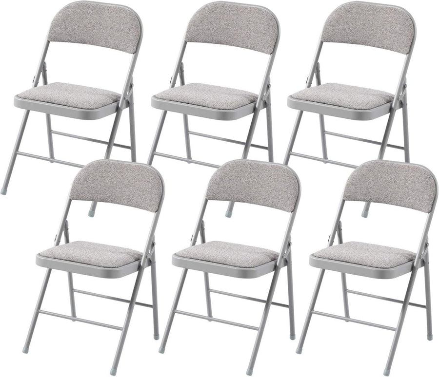 Folding Dining Chairs Set 6 Padded Fabric Grey Metal Frame - Kwikley