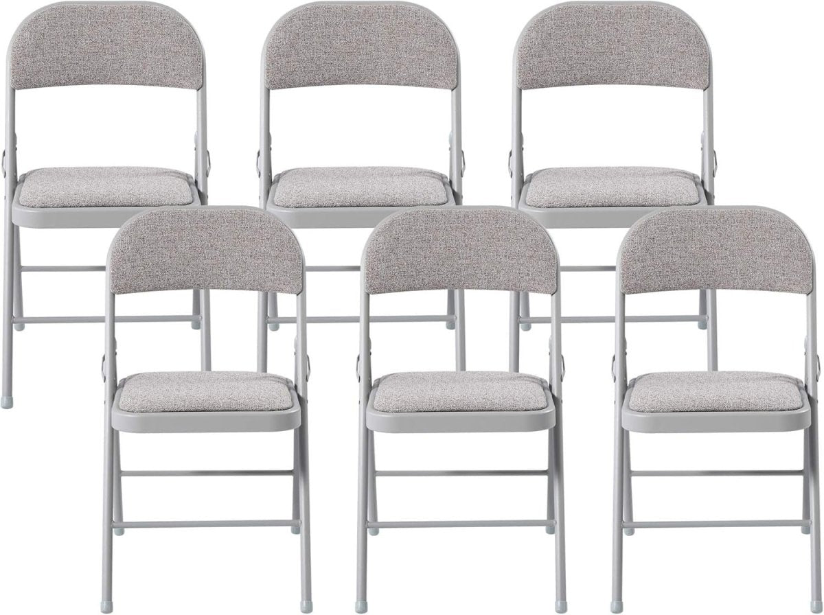 Folding Dining Chairs Set 6 Padded Fabric Grey Metal Frame - Kwikley