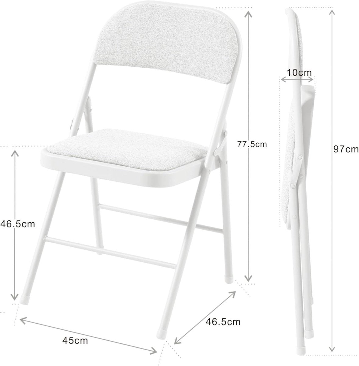 Folding Dining Chairs Set 6 Padded Fabric Grey Metal Frame - Kwikley