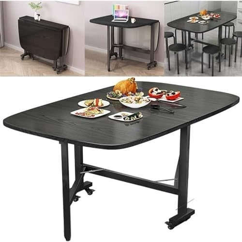 Folding Dining Table 120×70 Drop Leaf Extendable Table with Wheels Small Spaces - Kwikley