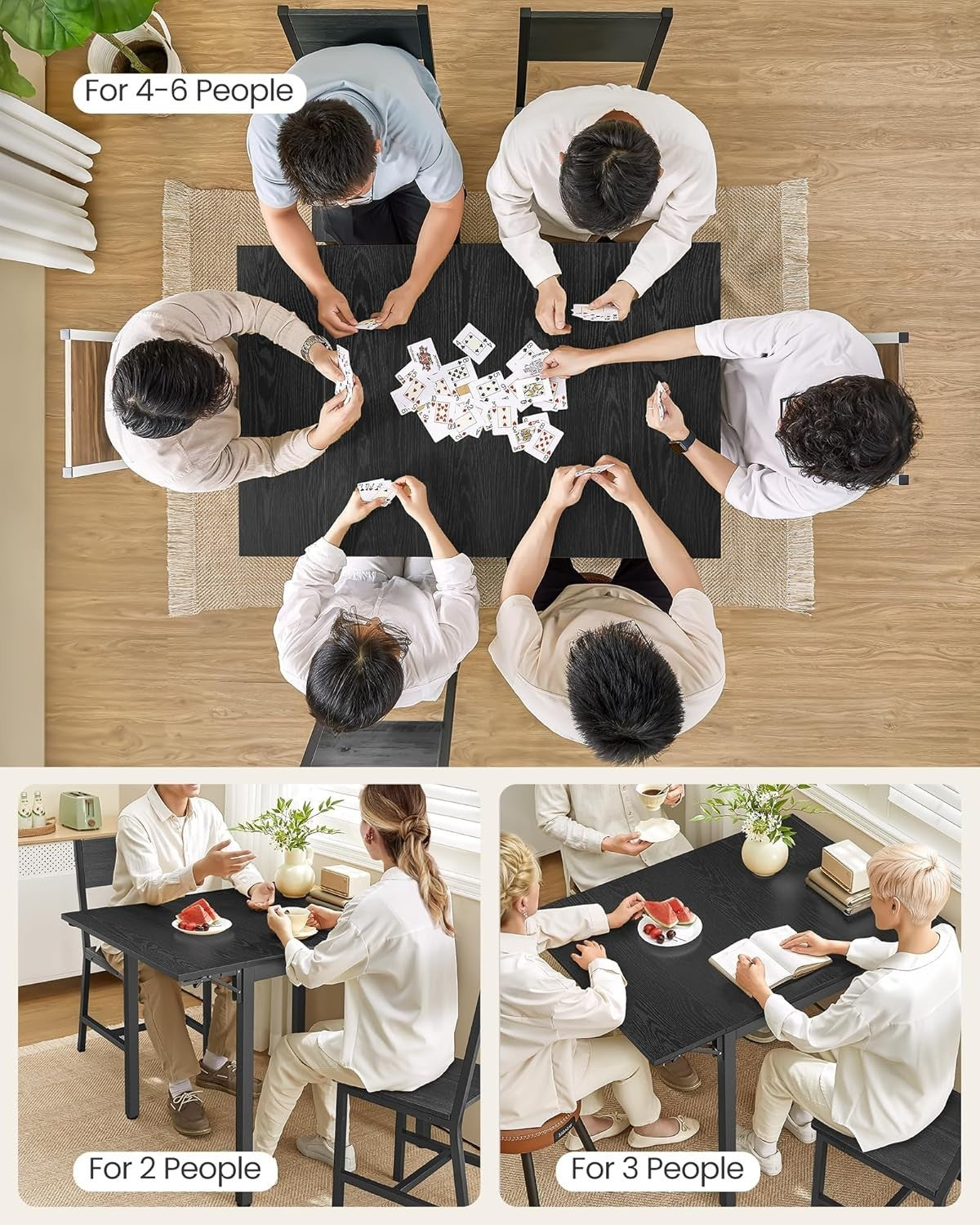 Folding Dining Table Black Drop Leaf Extendable 2–4 Seat Space Saving MDF - Kwikley