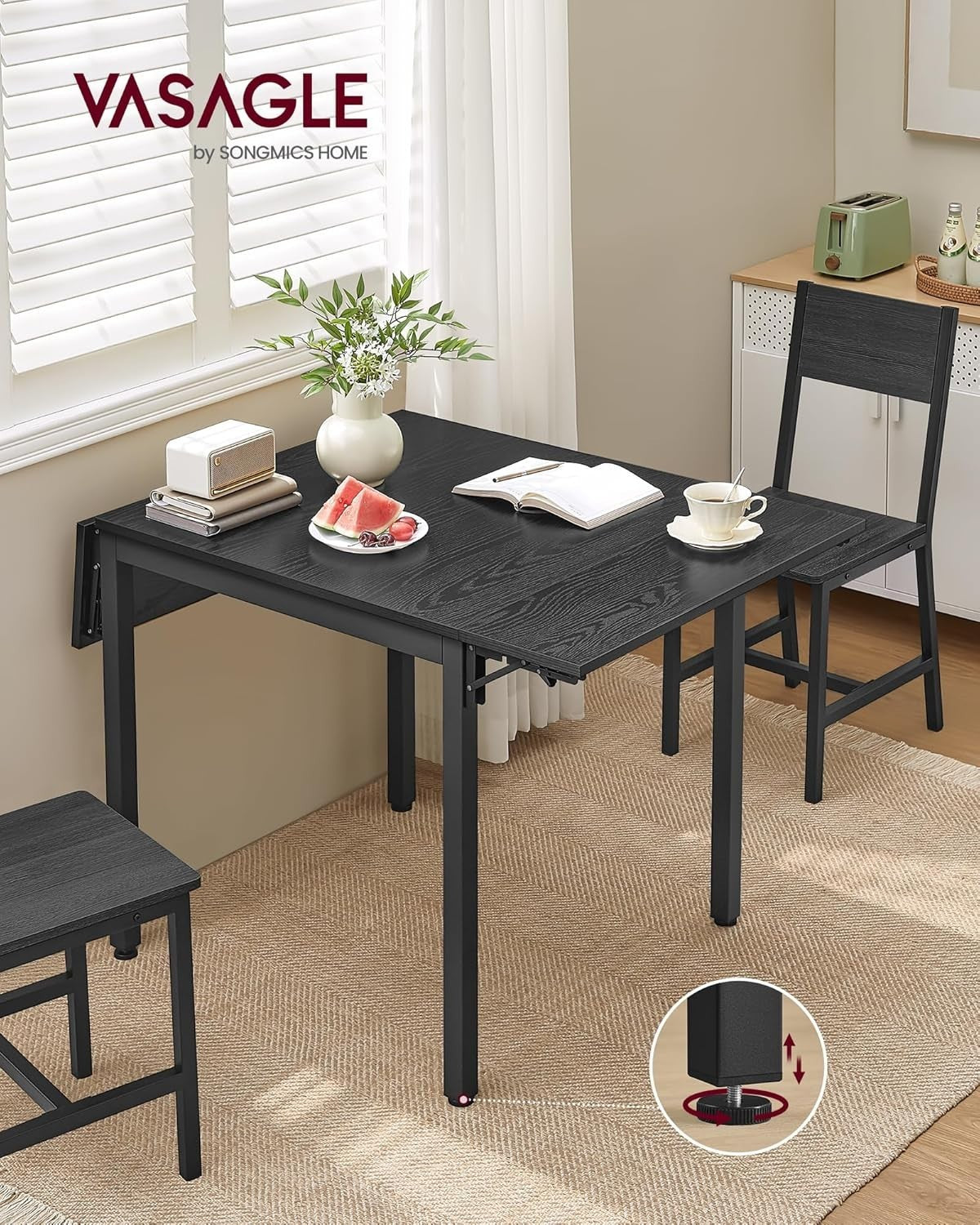 Folding Dining Table Black Drop Leaf Extendable 2–4 Seat Space Saving MDF - Kwikley