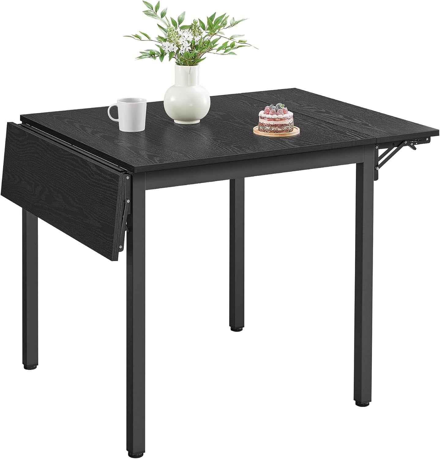 Folding Dining Table Black Drop Leaf Extendable 2–4 Seat Space Saving MDF - Kwikley
