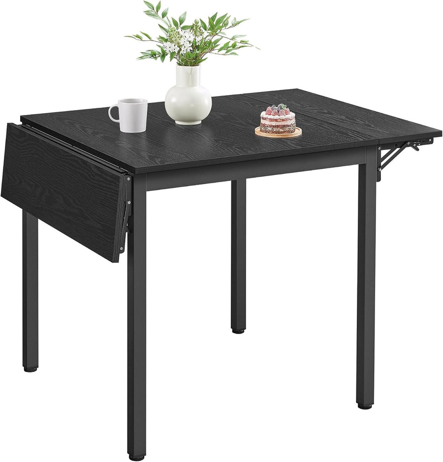 Folding Dining Table Black Drop Leaf Extendable 2–4 Seat Space Saving MDF - Kwikley