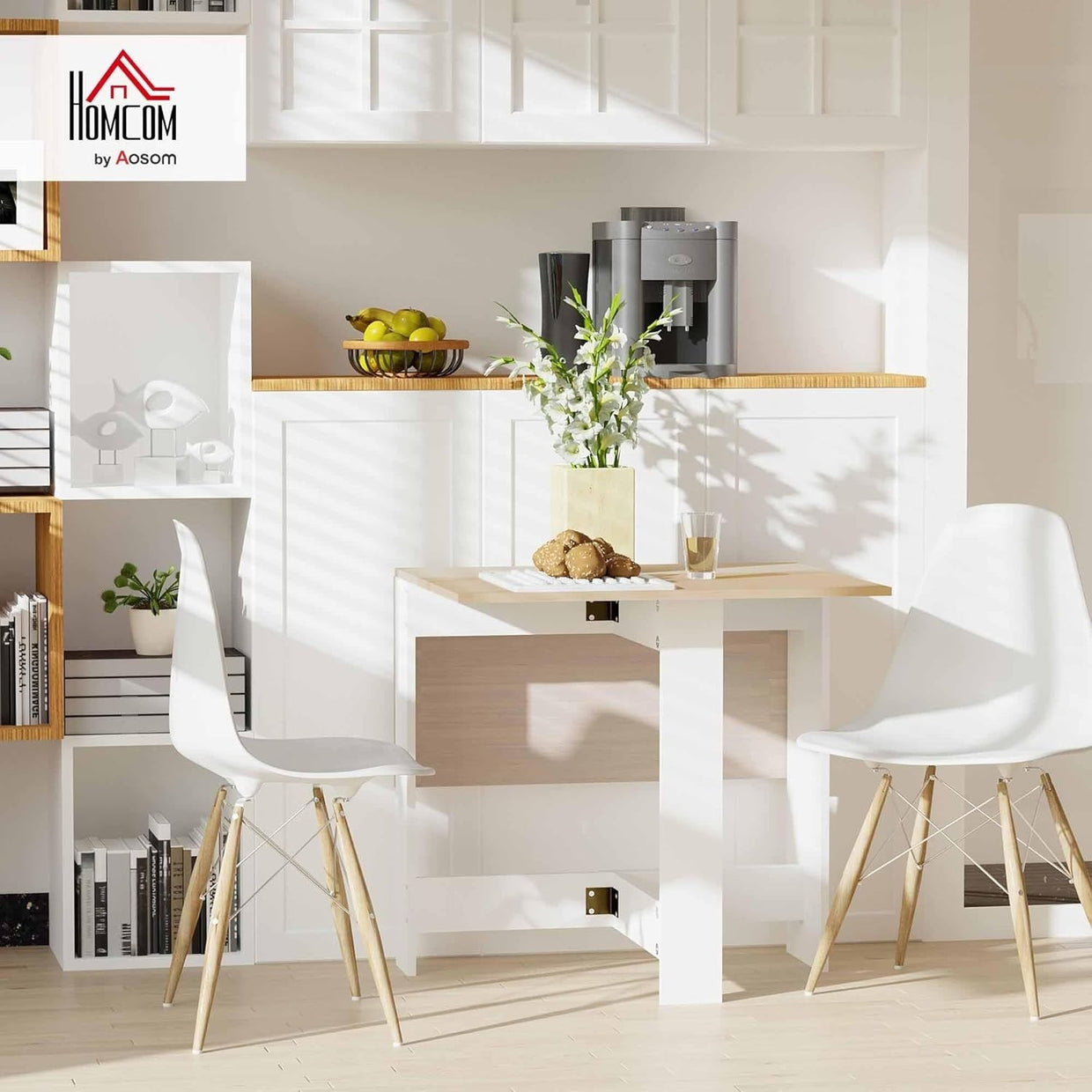 Folding Dining Table Desk Drop Leaf Oak White Compact Space Saver Home - Kwikley