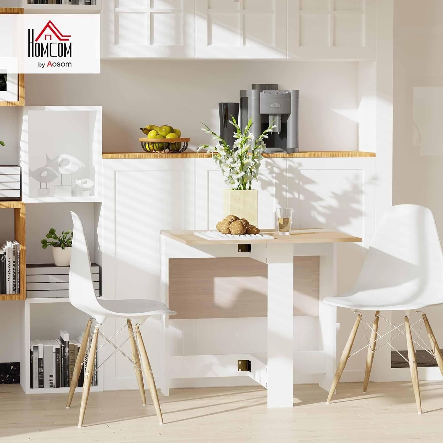 Folding Dining Table Desk Drop Leaf Oak White Compact Space Saver Home - Kwikley