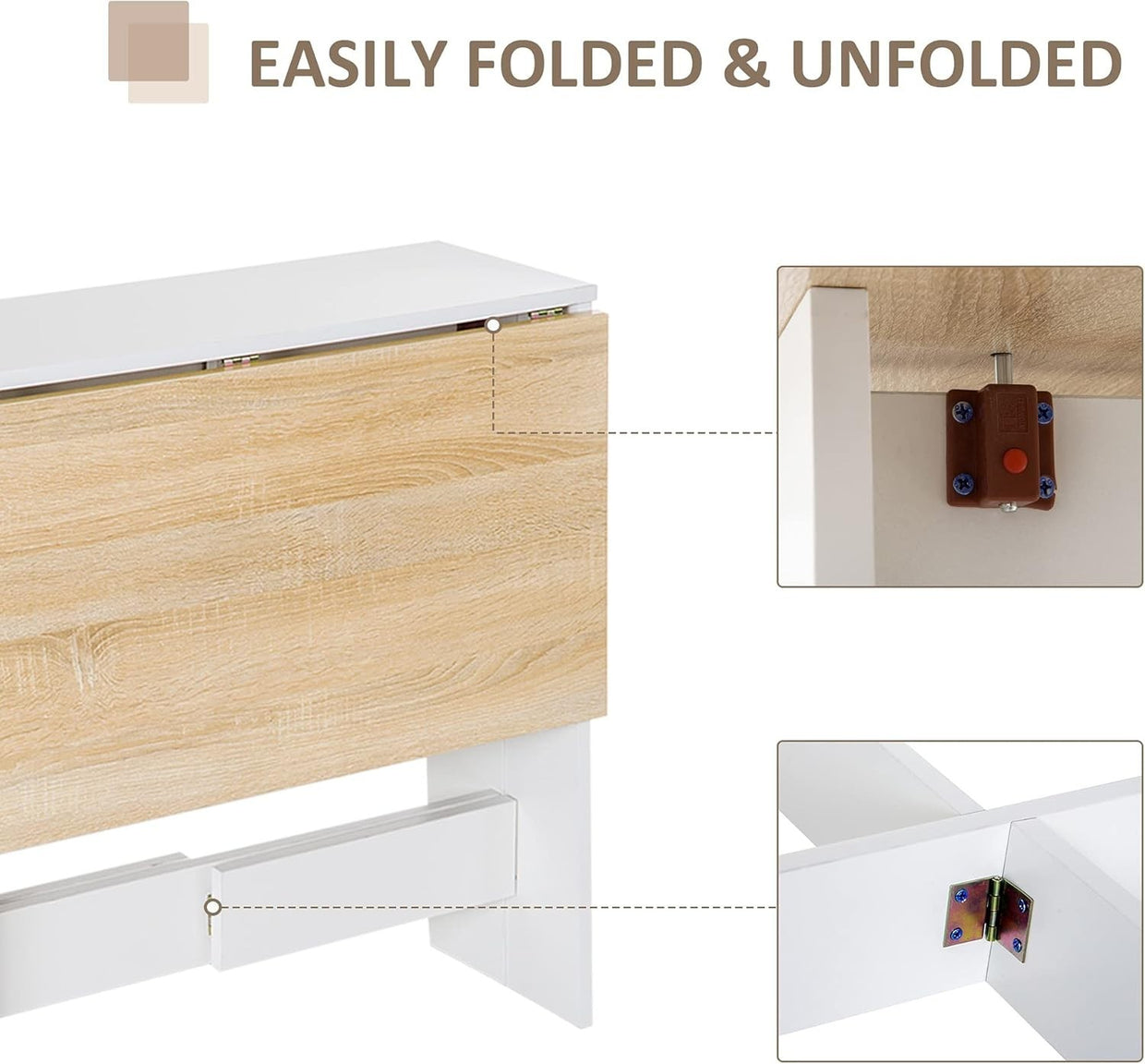Folding Dining Table Desk Drop Leaf Oak White Compact Space Saver Home - Kwikley