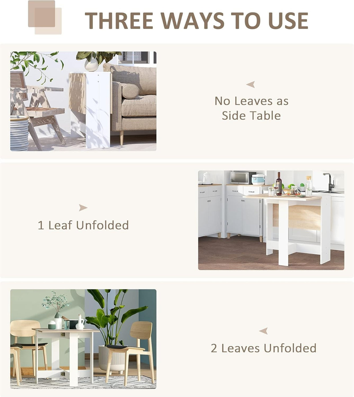 Folding Dining Table Desk Drop Leaf Oak White Compact Space Saver Home - Kwikley