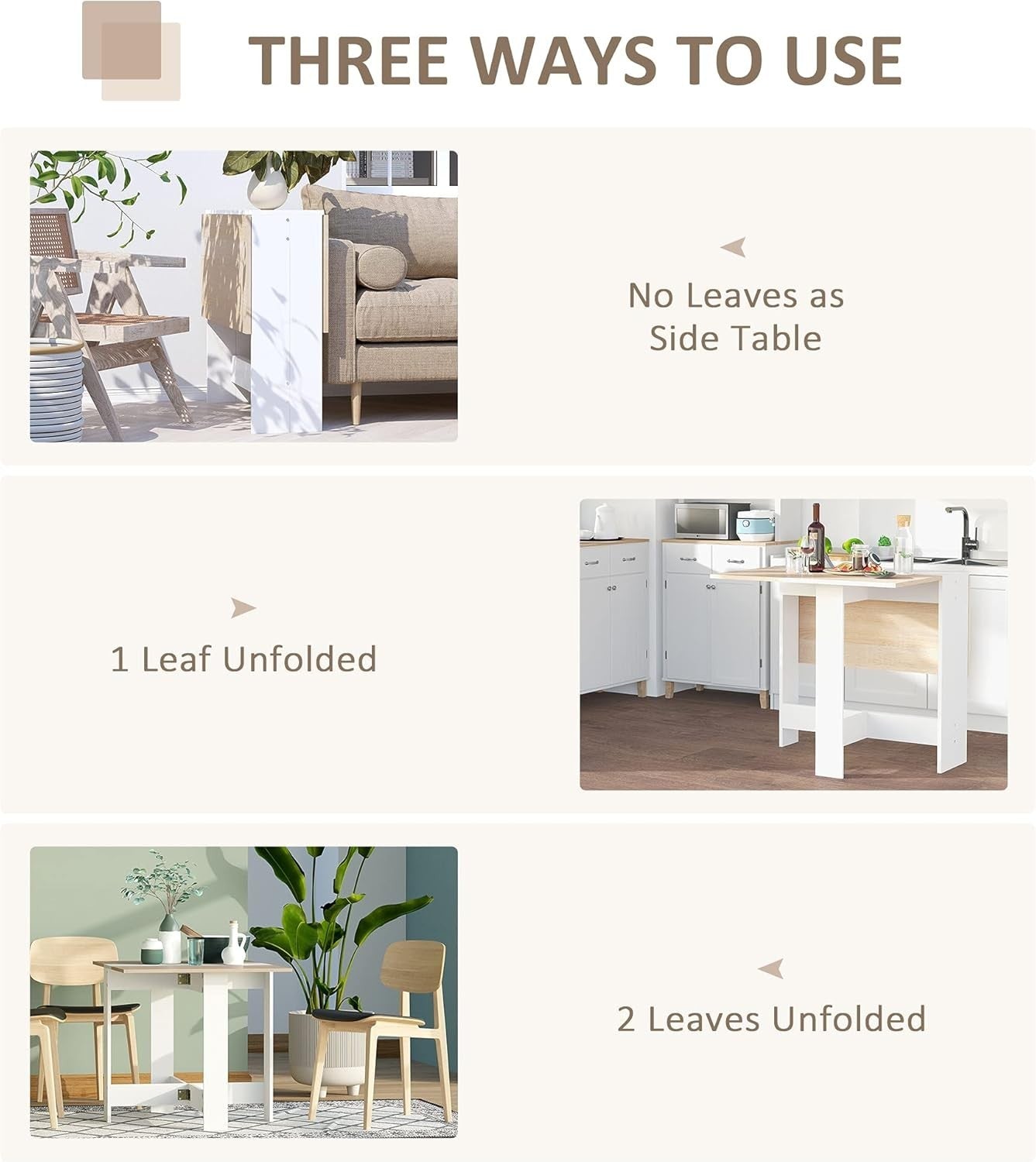 Folding Dining Table Desk Drop Leaf Oak White Compact Space Saver Home - Kwikley