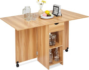 Folding Dining Table with Storage, Drawer, Drop Leaf – Space Saving Oak - Kwikley