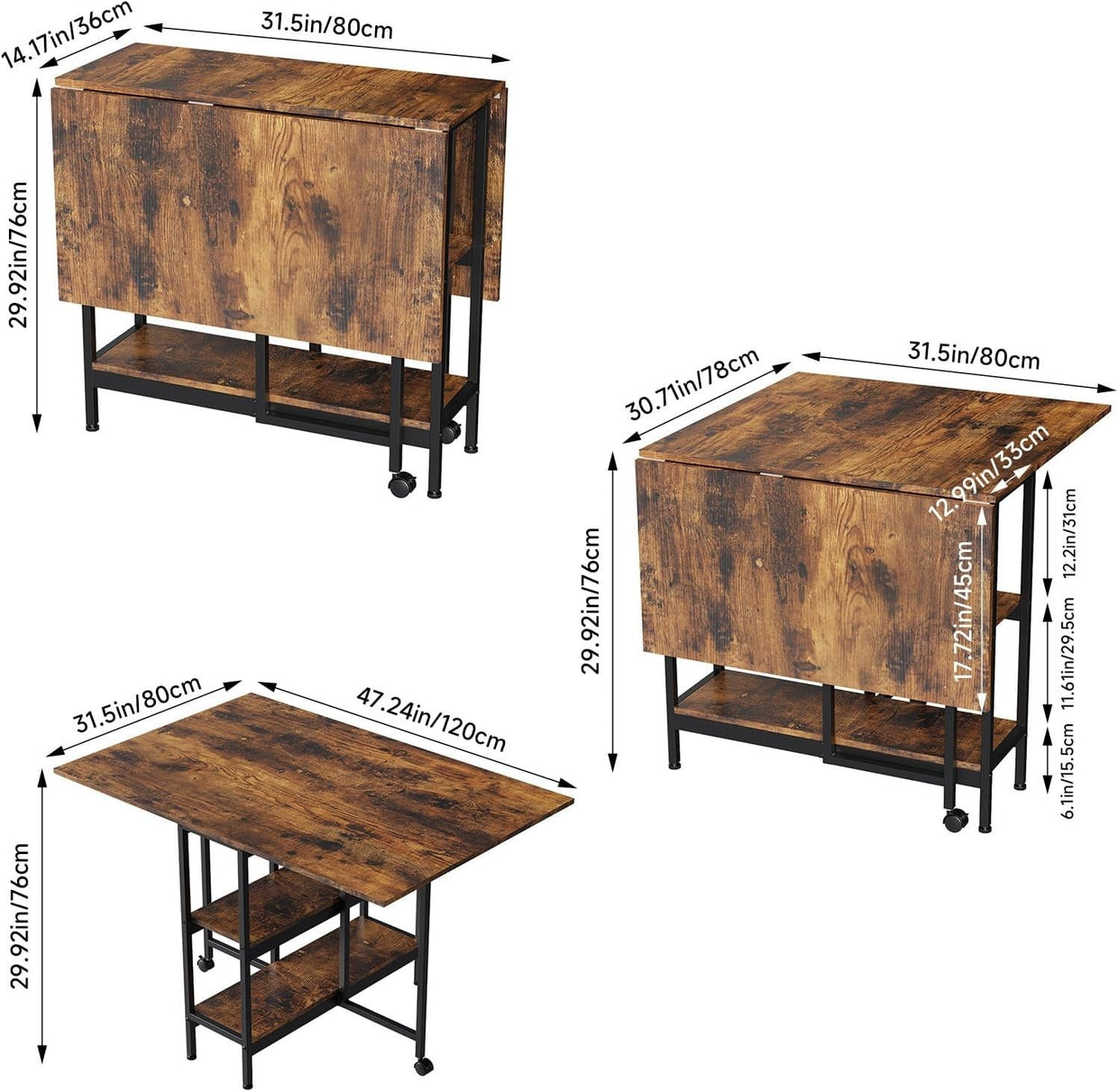 Folding Dining Table with Storage Shelves & Wheels for Small Spaces - Kwikley