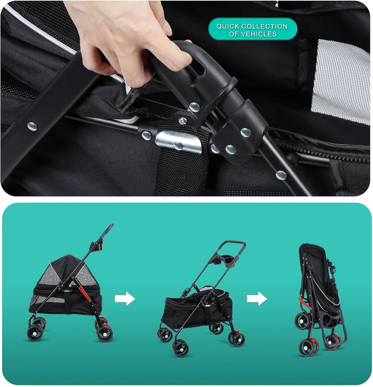Folding Dog Pram Pet Stroller 4 Wheel Breathable Mesh Storage Small Dogs - Kwikley