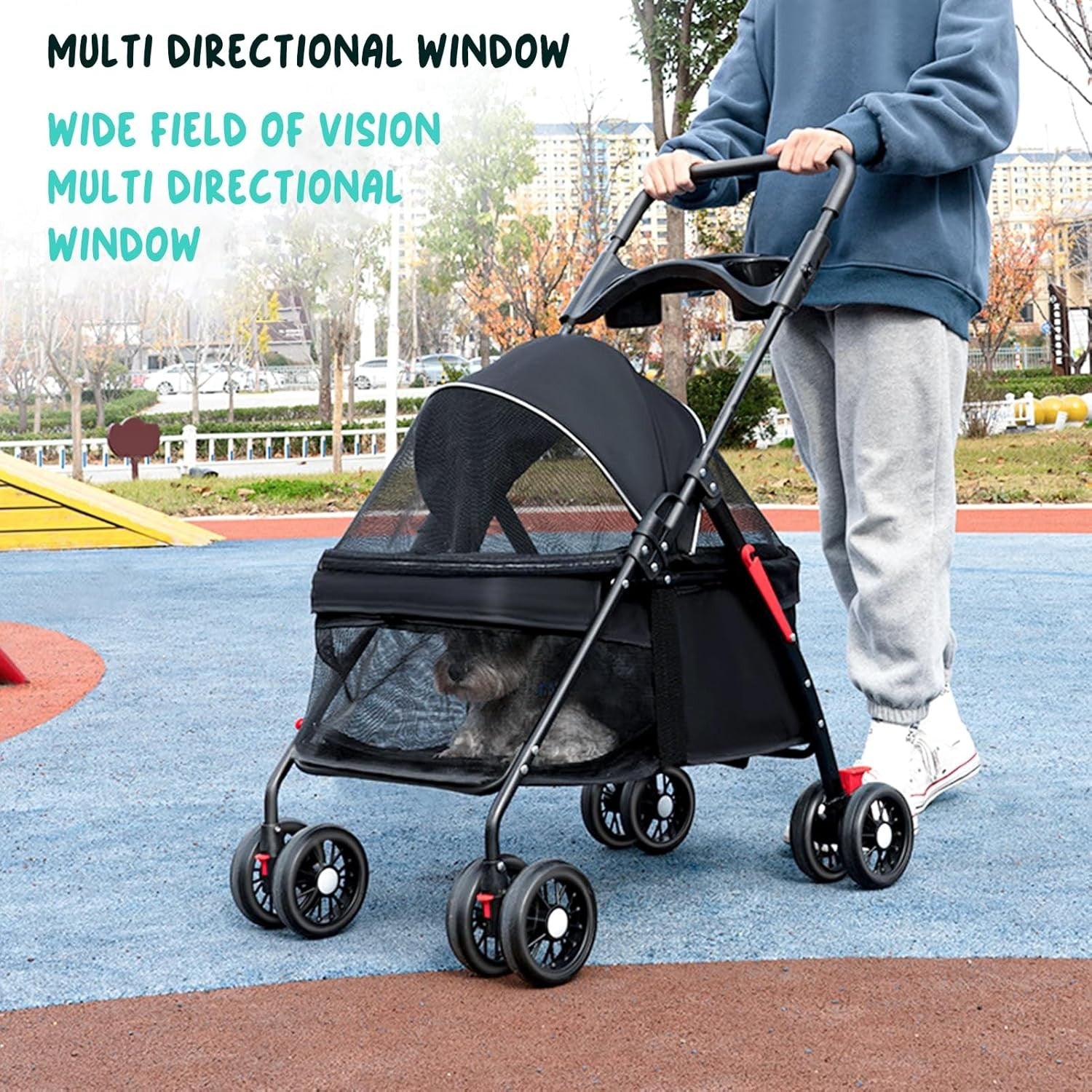Folding Dog Pram Pet Stroller 4 Wheel Breathable Mesh Storage Small Dogs - Kwikley